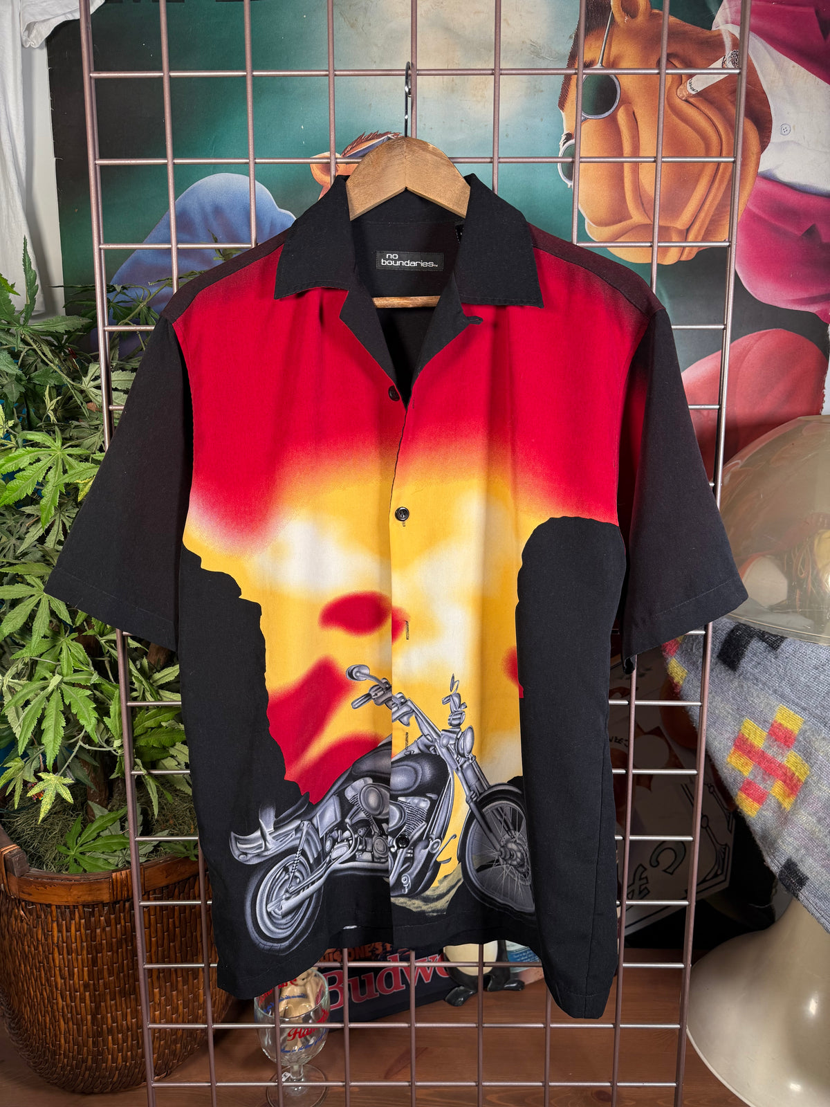 Y2K No Boundaries Sunset Motorcycle Button Up Shirt (S)