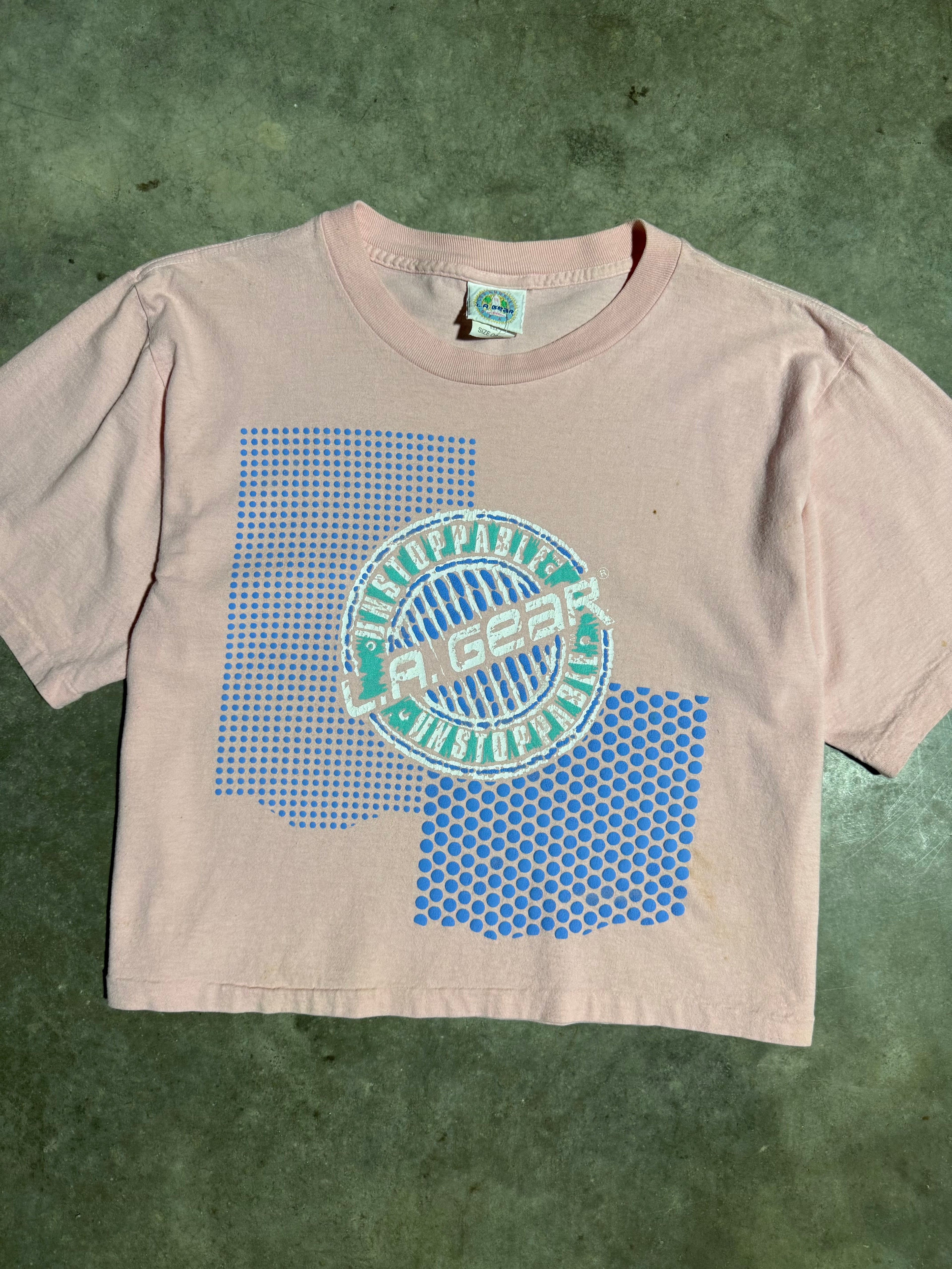 Vintage 80s LA Gear Cropped Pink Tee (Cropped L)