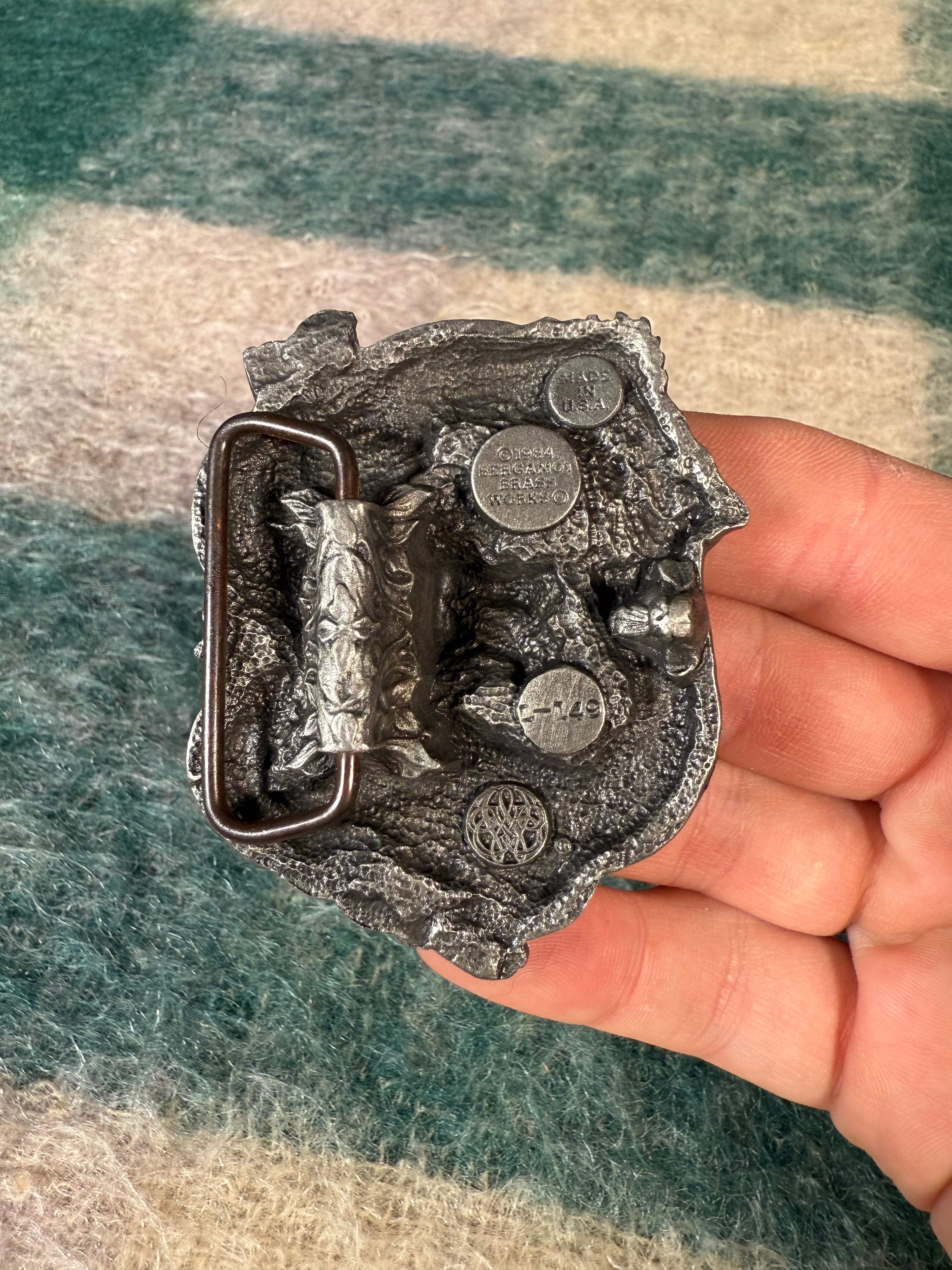 Vintage Silver and Green Dragon Belt Buckle