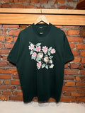 Vintage Floral Bird Puffy Print T-Shirt (XL)