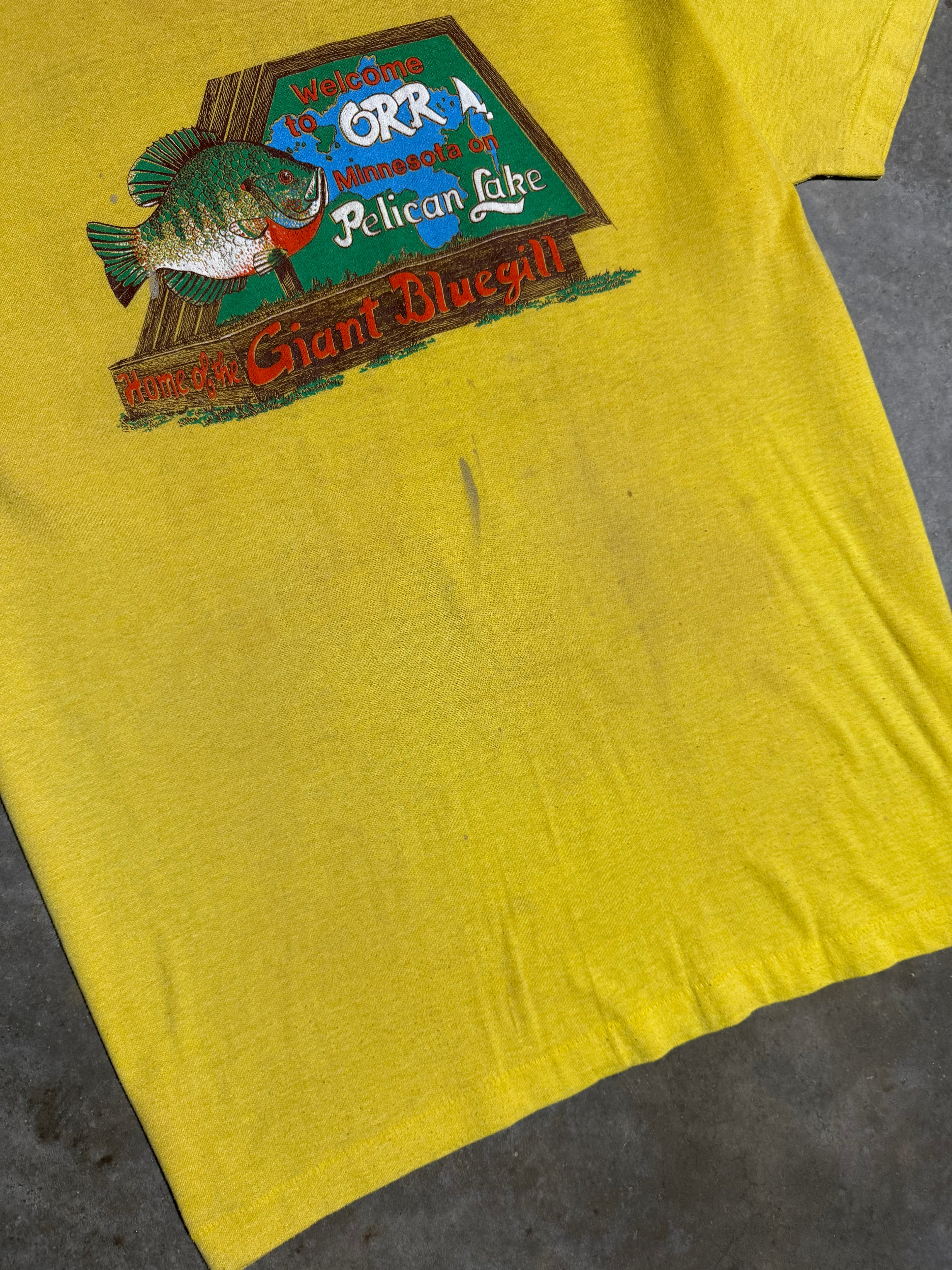 Vintage 1989 Giant Blue Gill Pelican Lake Double Sided Tee (L)