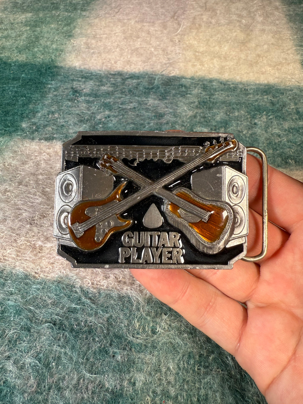 Vintage Guitar Player Belt Buckle