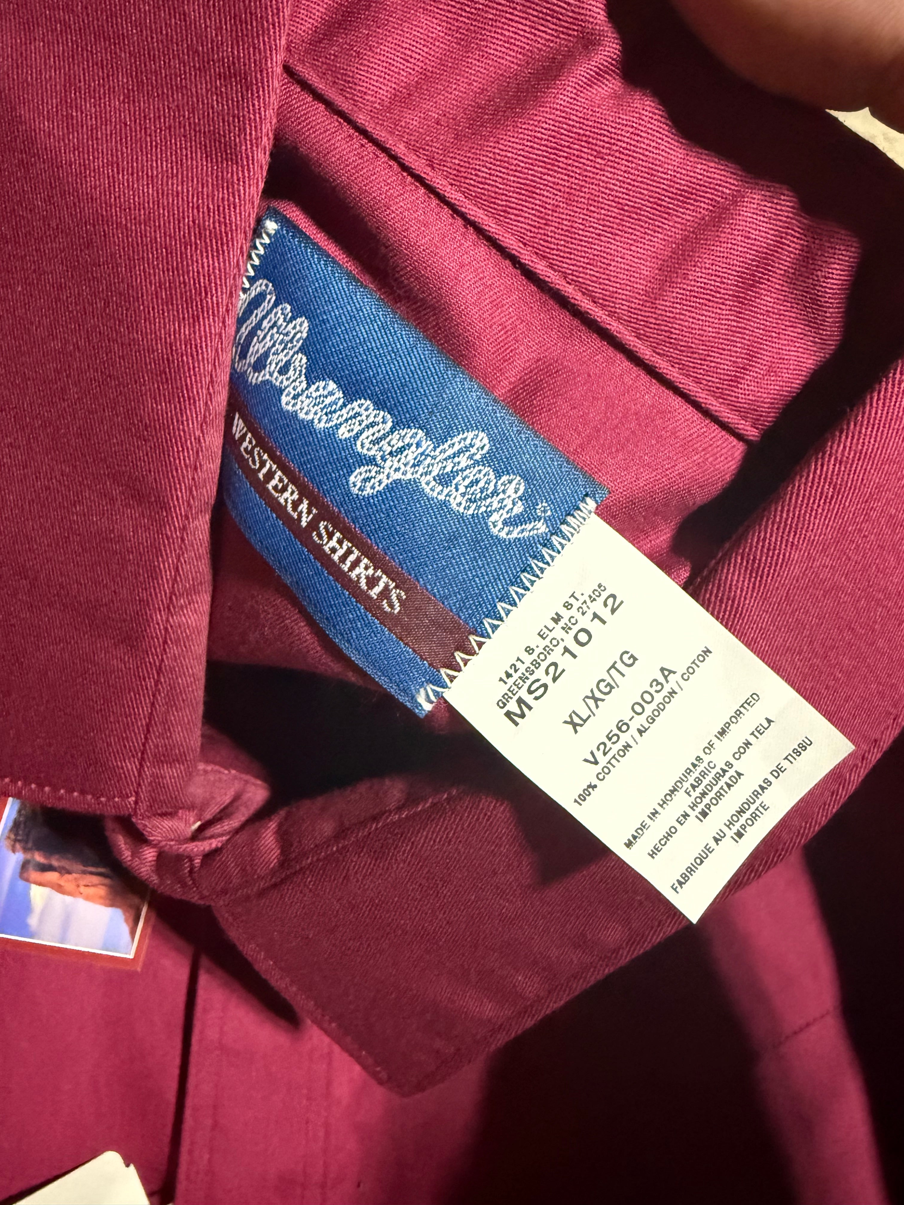 Vintage Wrangler Painted Desert Maroon Pearl Snap Shirt (XL)