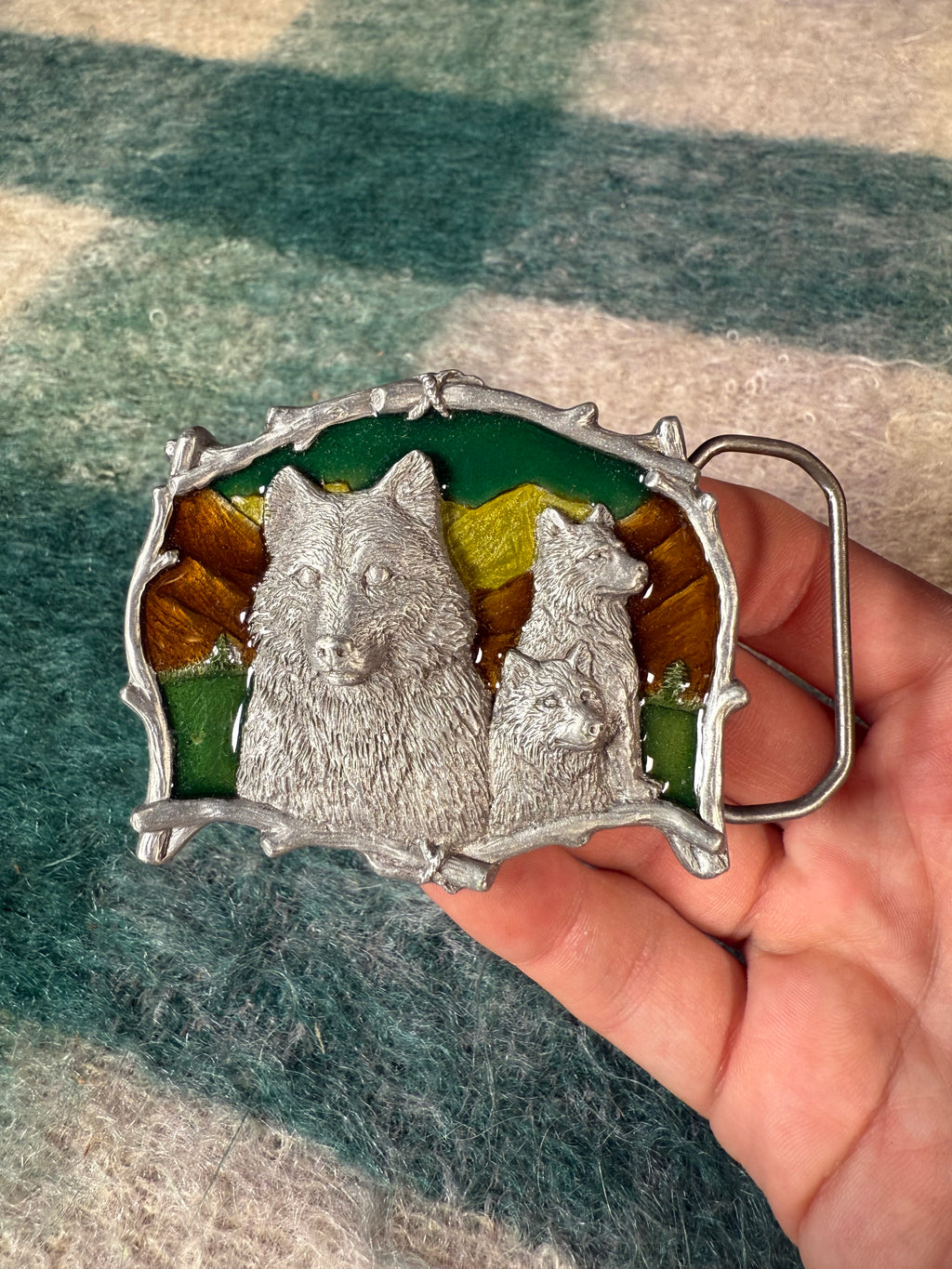 Vintage Landscape Wolves Belt Buckle