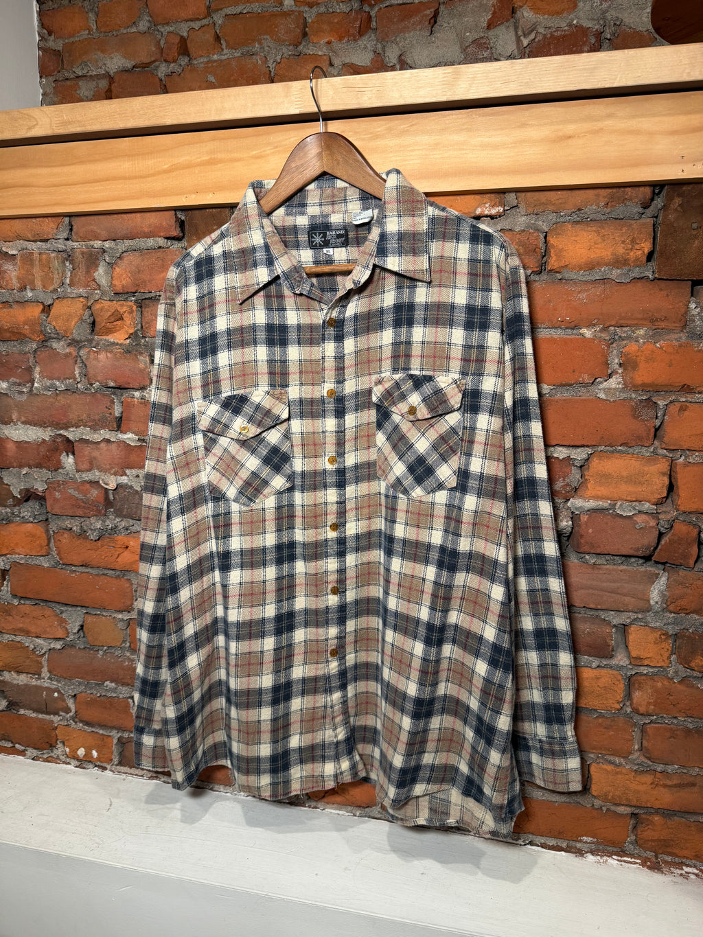 Vintage 80s Jack Frost Green and Tan Flannel (XL)