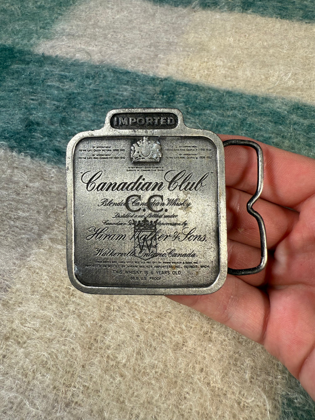 Vintage 70s Canadian Club Whiskey Belt Buckle
