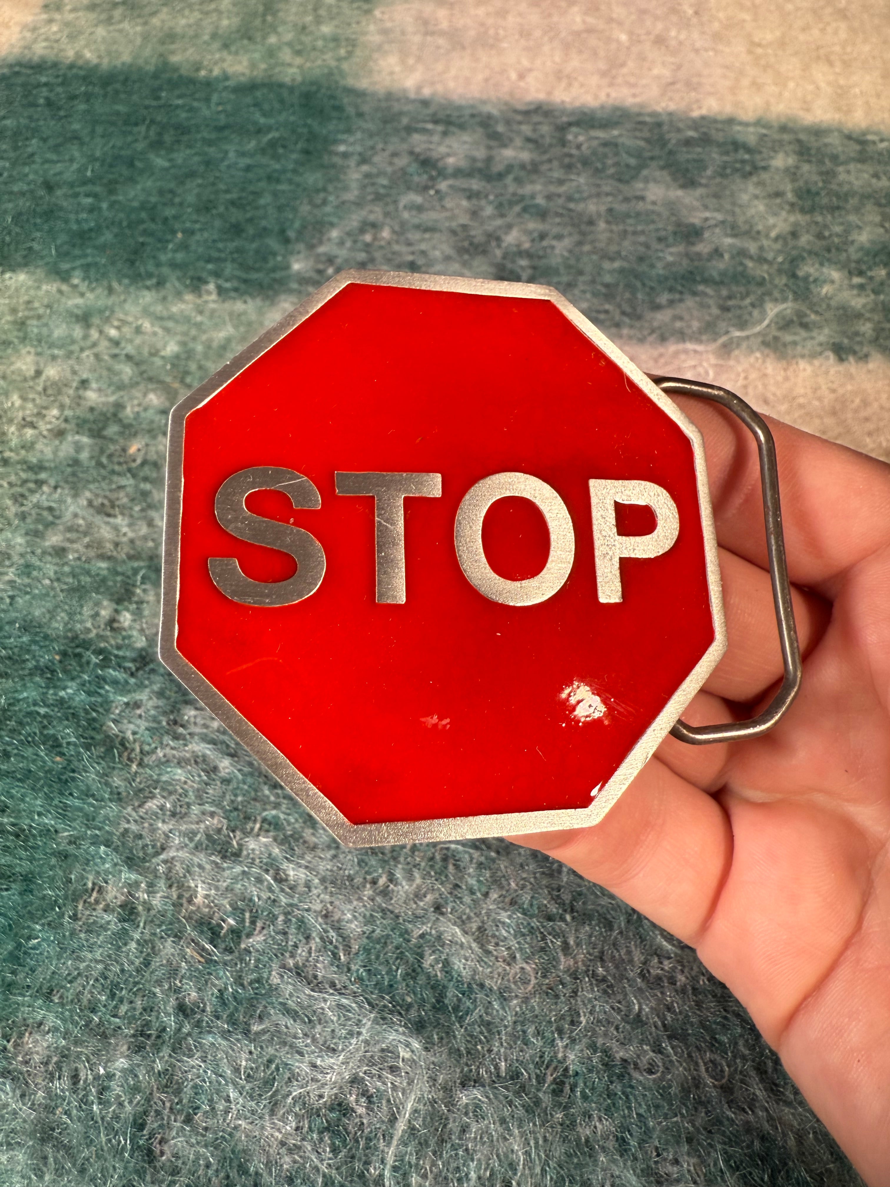 Vintage 2000s Stop Sign Belt Buckle