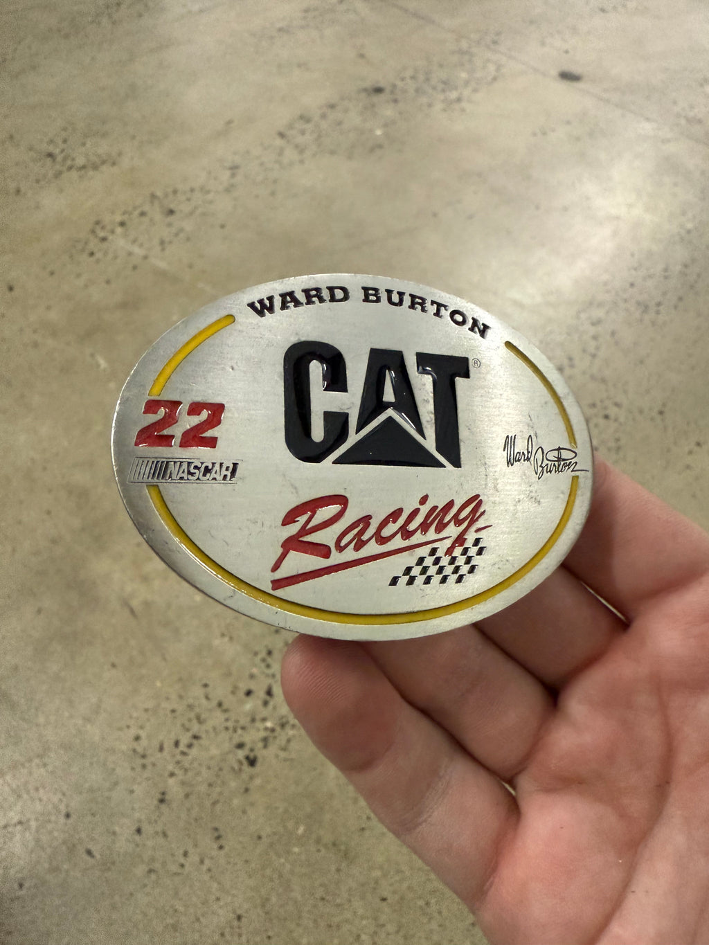 2000s Ward Burton NASCAR Cat Racing Belt Buckle