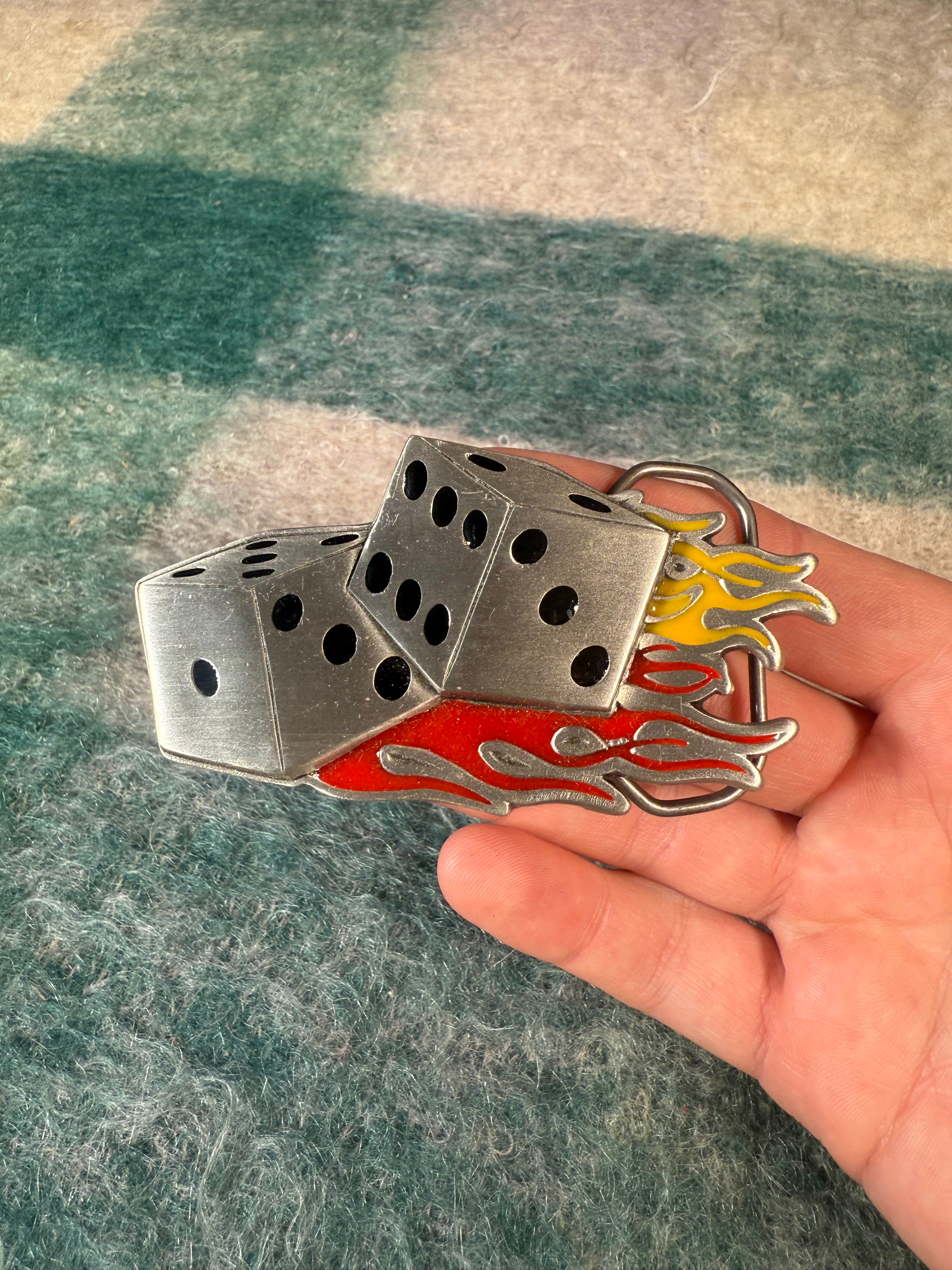 Vintage 2000 Flaming Dice Belt Buckle