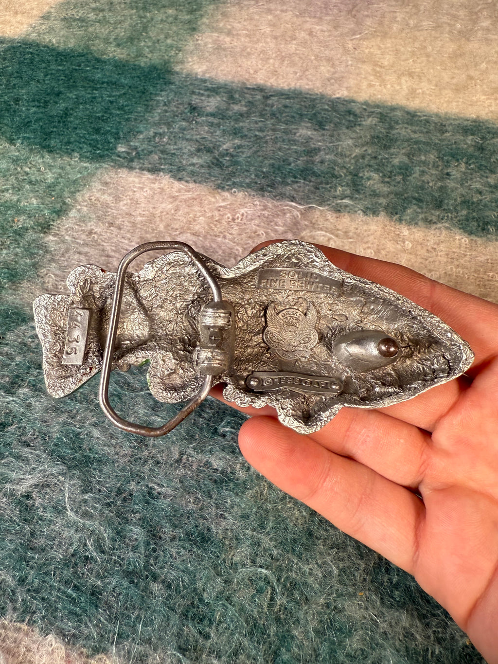 Vintage 3D Holding a Fish Belt Buckle