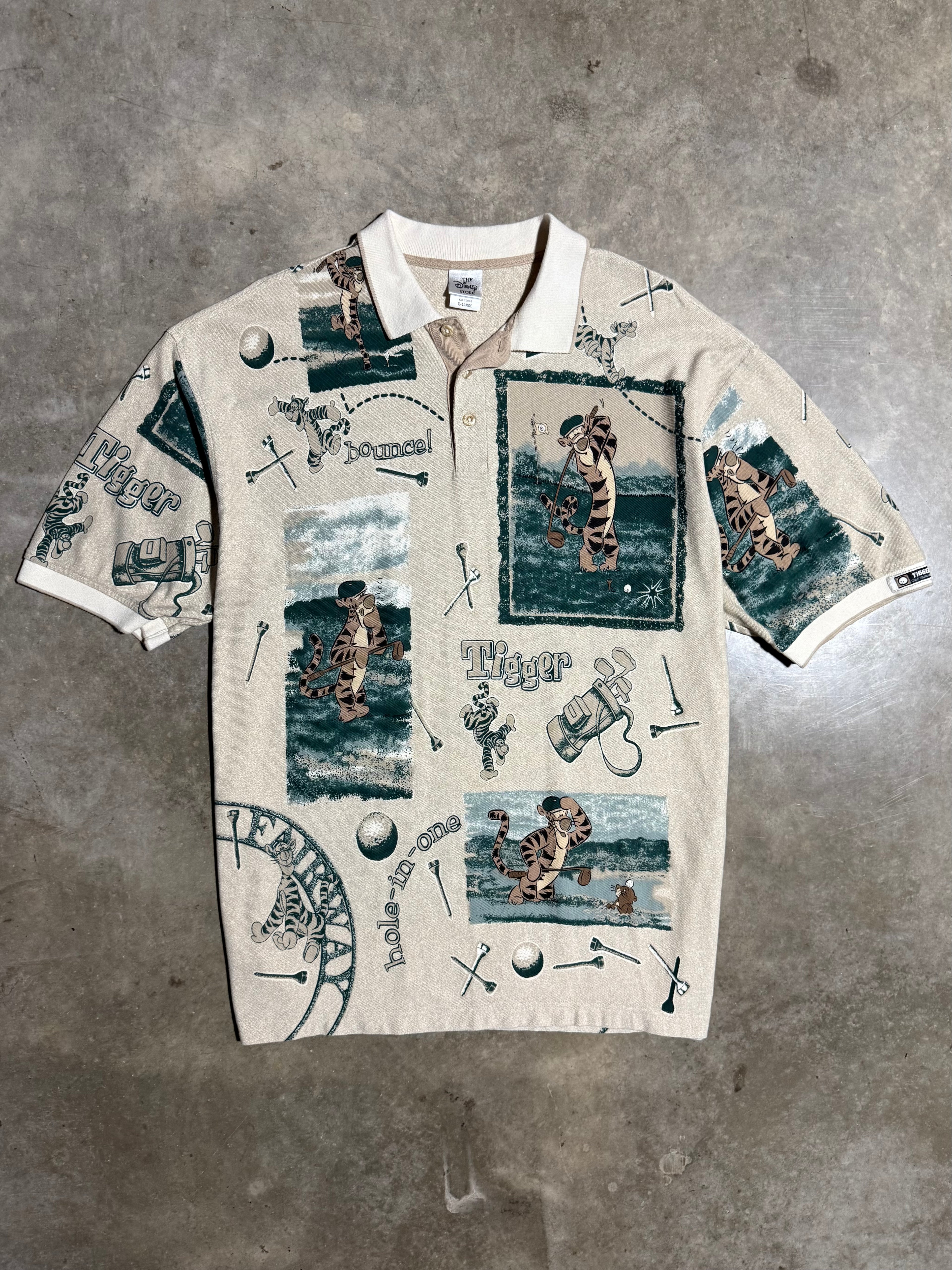 Vintage Tigger Golf All Over Print Polo Shirt (XL)