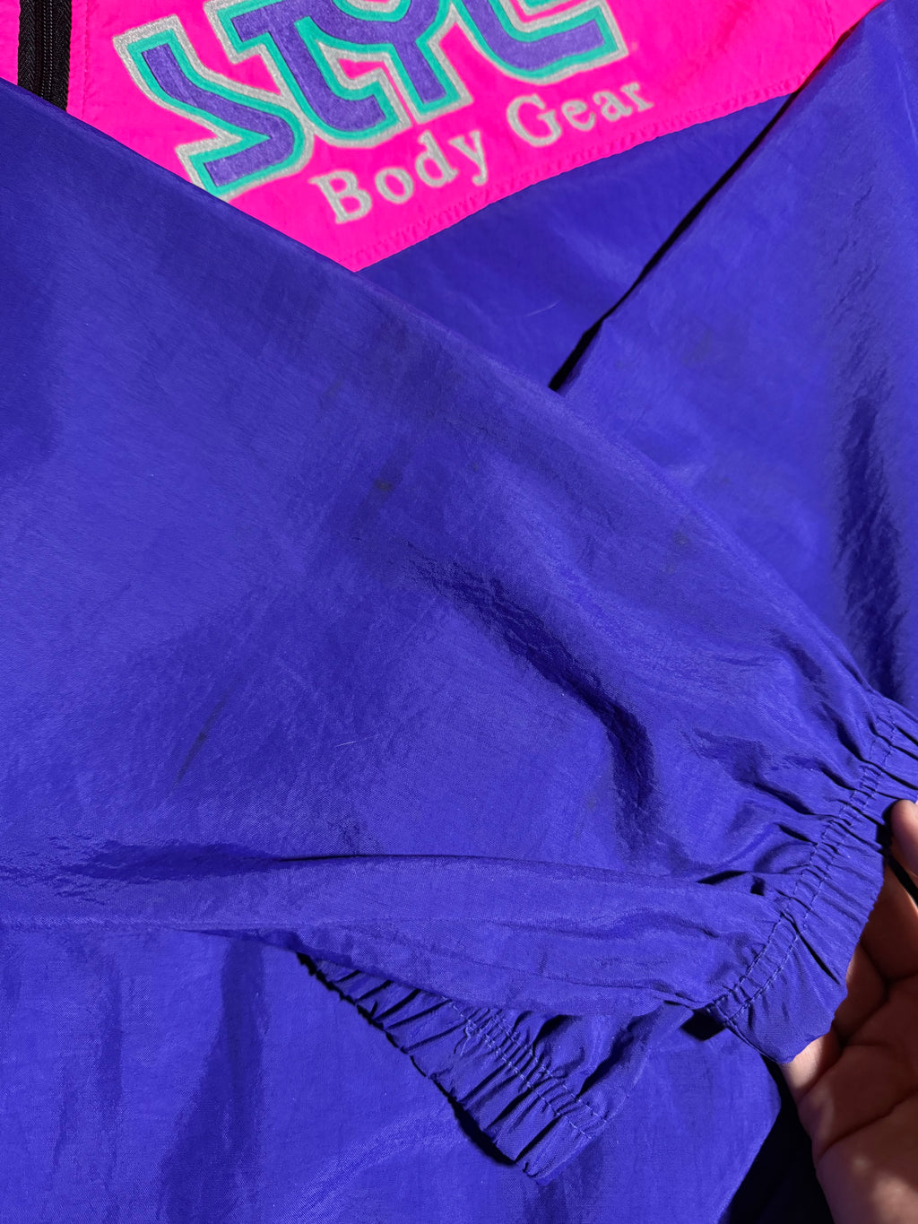 Vintage Surf Style Pink and Purple Windbreaker (XL)