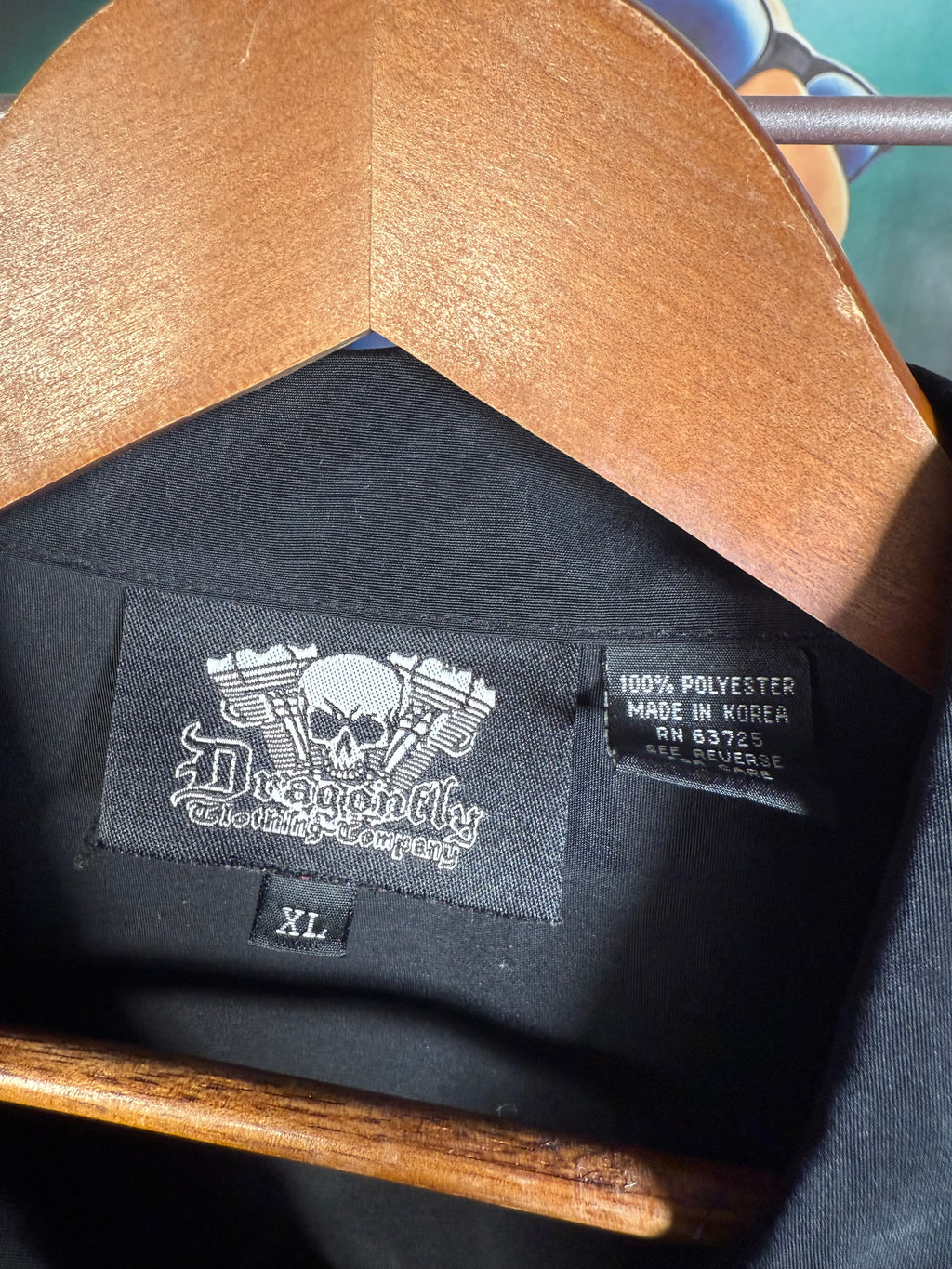 Y2K Dragonfly Motorcycle Skull Button Up Shirt (XL)