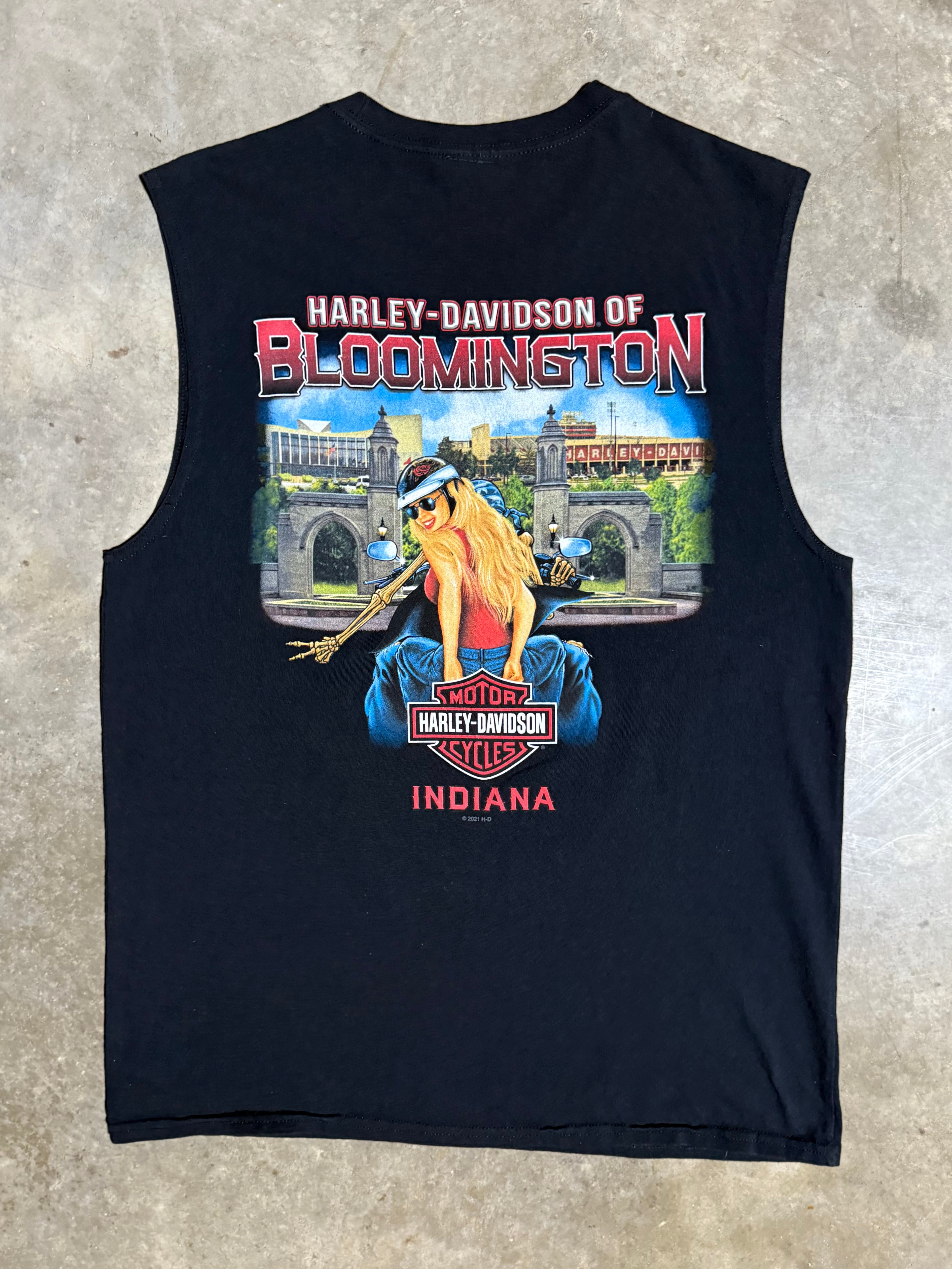 Bloomington Harley Davidson Double Sided Skeleton Cutoff Shirt (L)