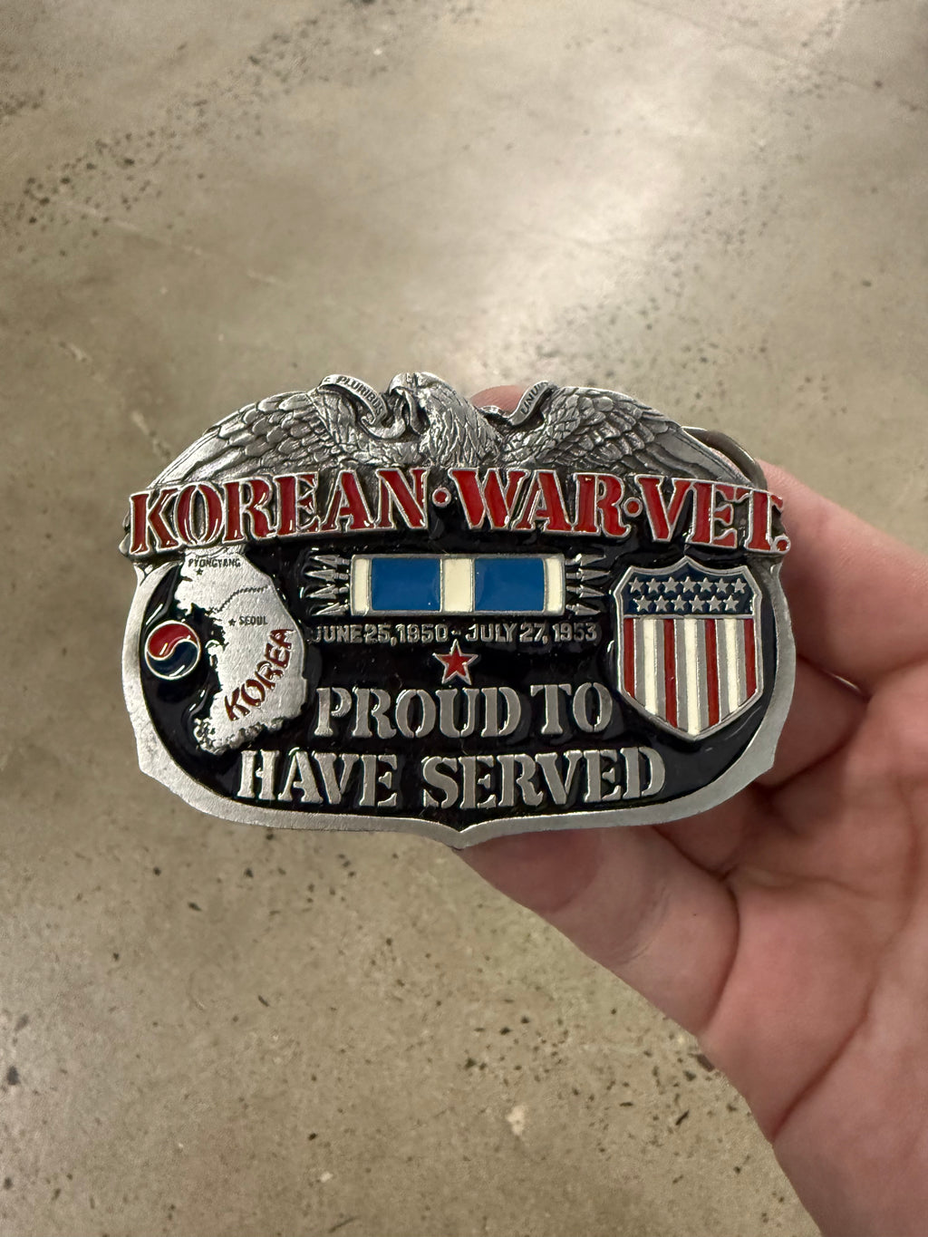 Vintage Korean War Veteran Belt Buckle
