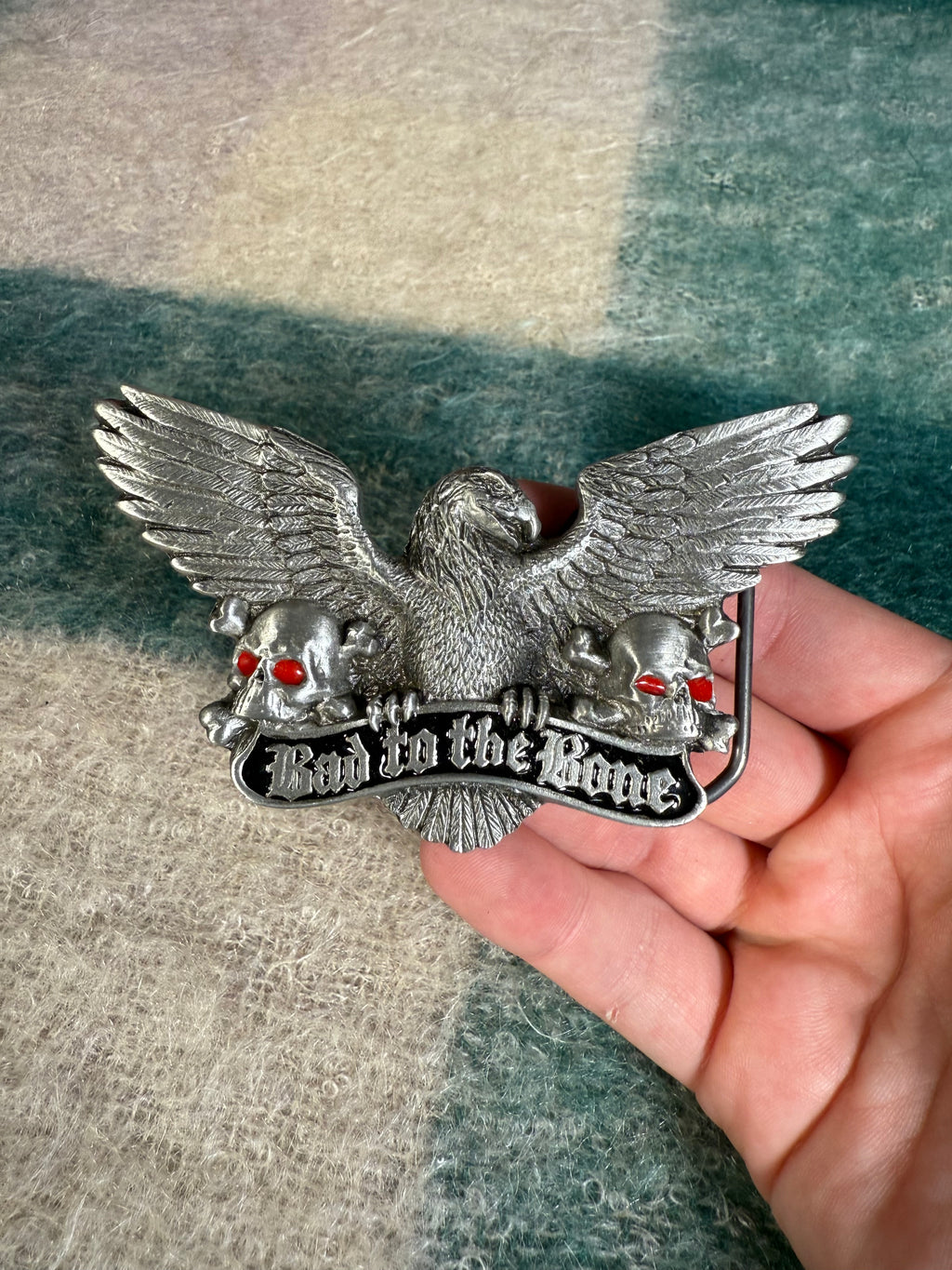 Vintage Bad to the Bone Eagle and Skulls Belt Buckle
