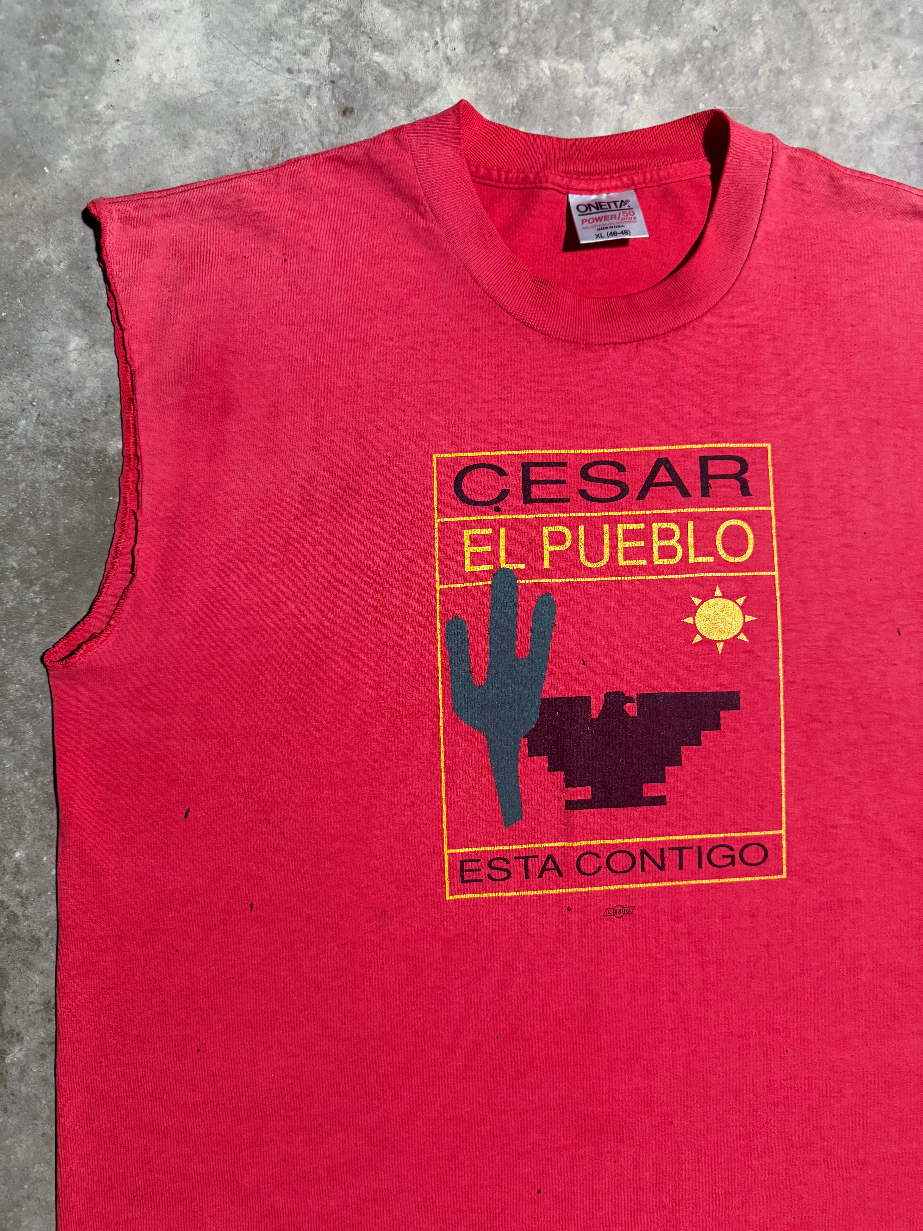 Vintage 90s Cesar El Pueblo Red Cutoff Tee (XL)