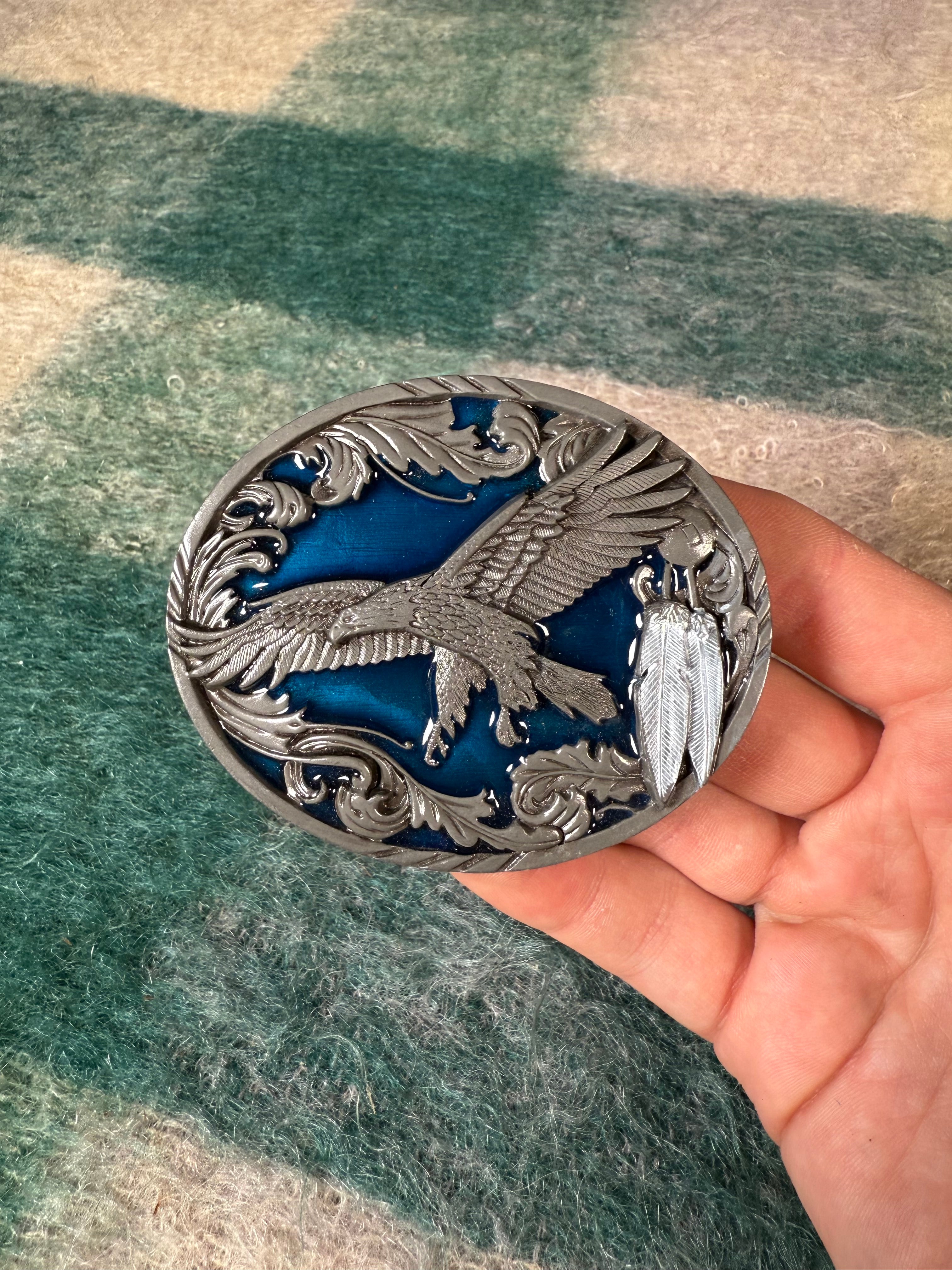 Vintage Bald Eagle Blue Belt Buckle