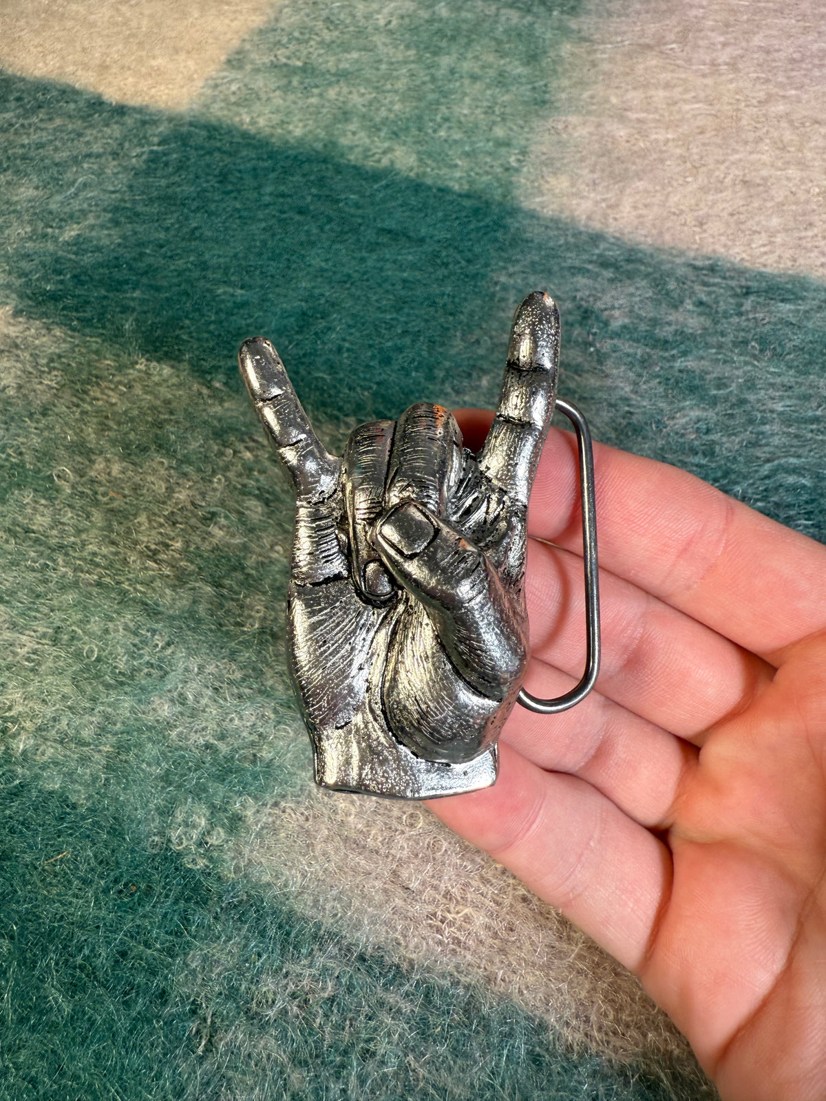 Vintage 2000s Rock On/Devil Horn Hands Belt Buckle