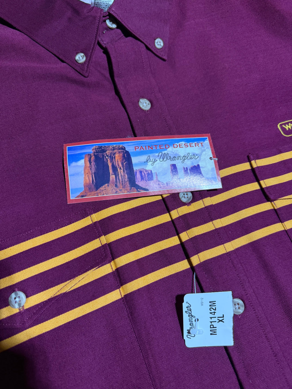 Vintage Unworn Wrangler Maroon Striped Button Down Shirt (XL)