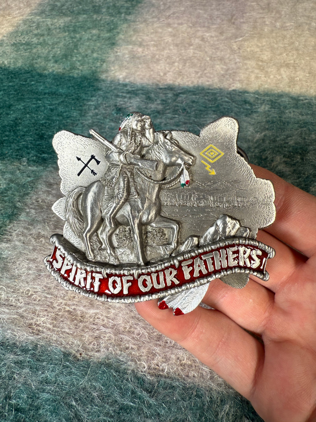 Vintage Spirit of Our Fathers Native American Belt Buckle
