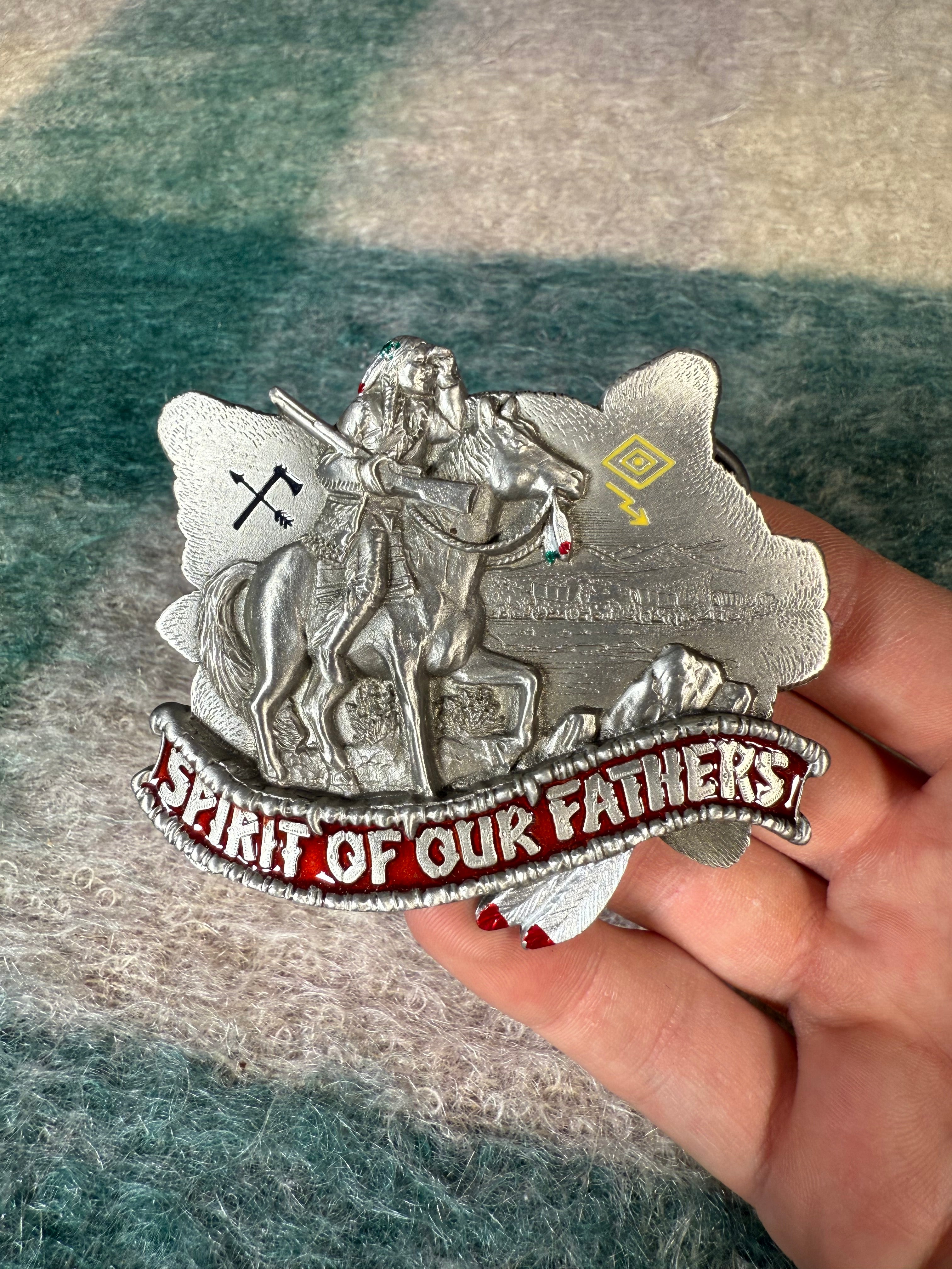 Vintage Spirit of Our Fathers Native American Belt Buckle