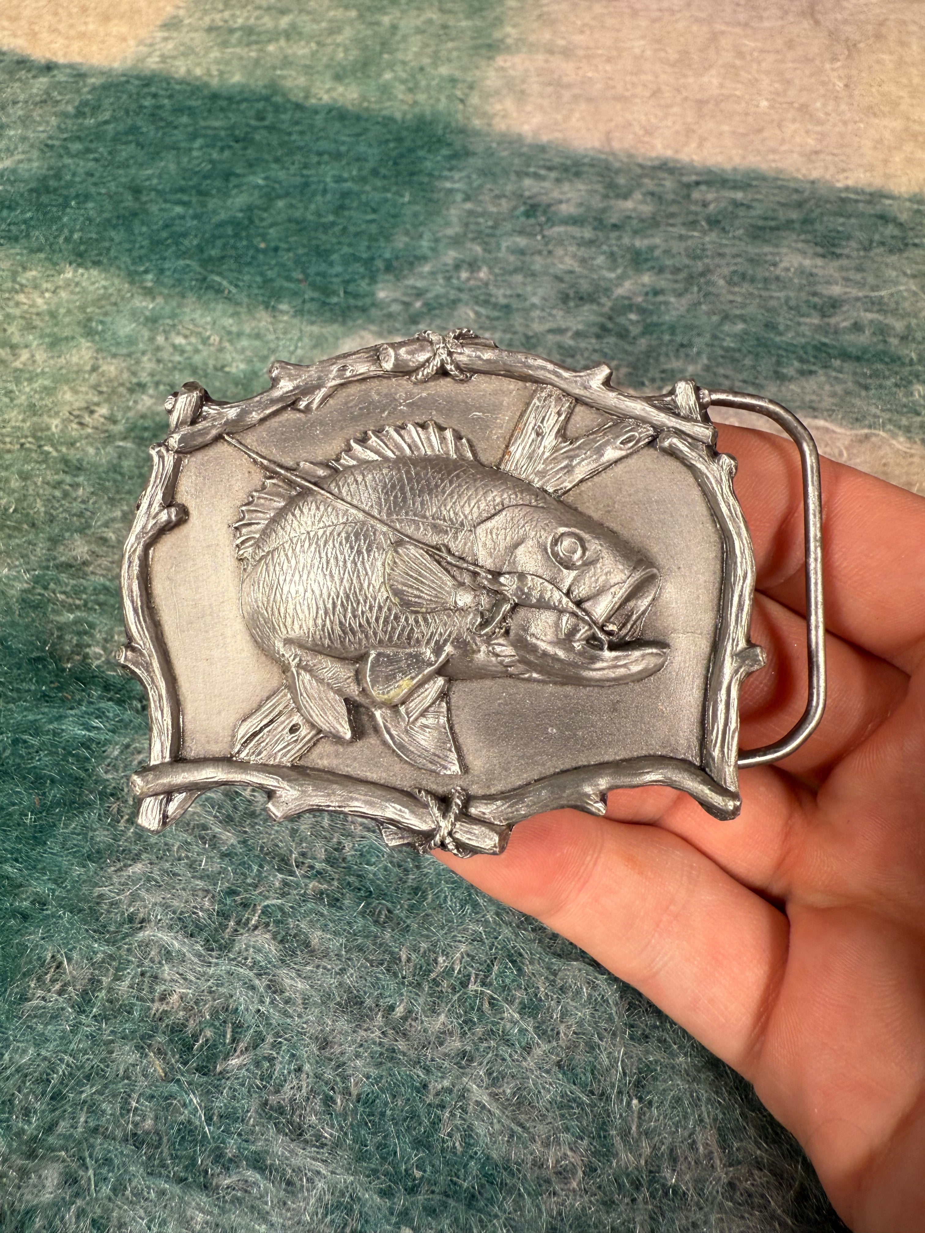 Vintage Fish on Hook No Color Belt Buckle