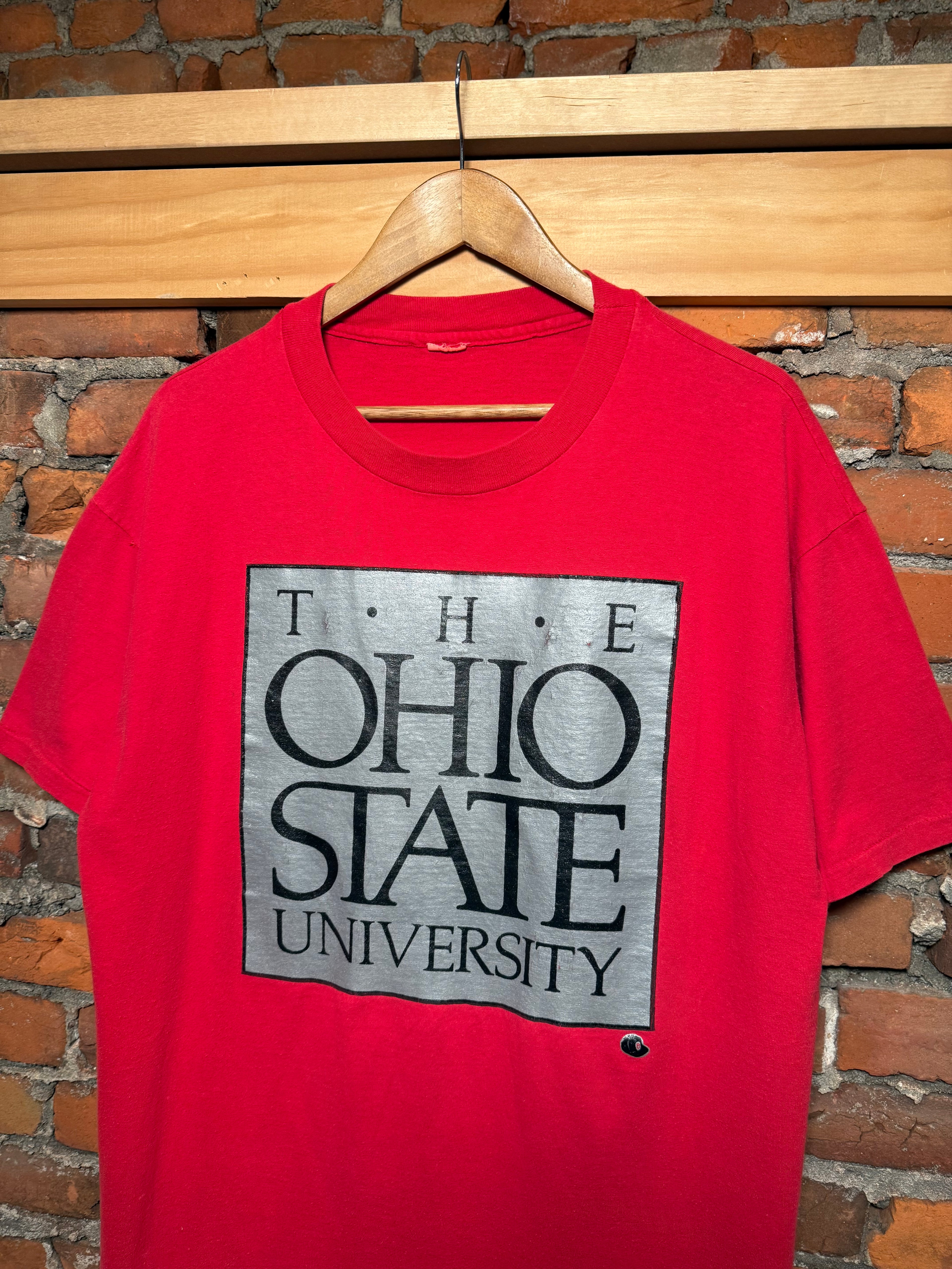 Vintage 90s Ohio State University Silver and Red T-Shirt (XL)