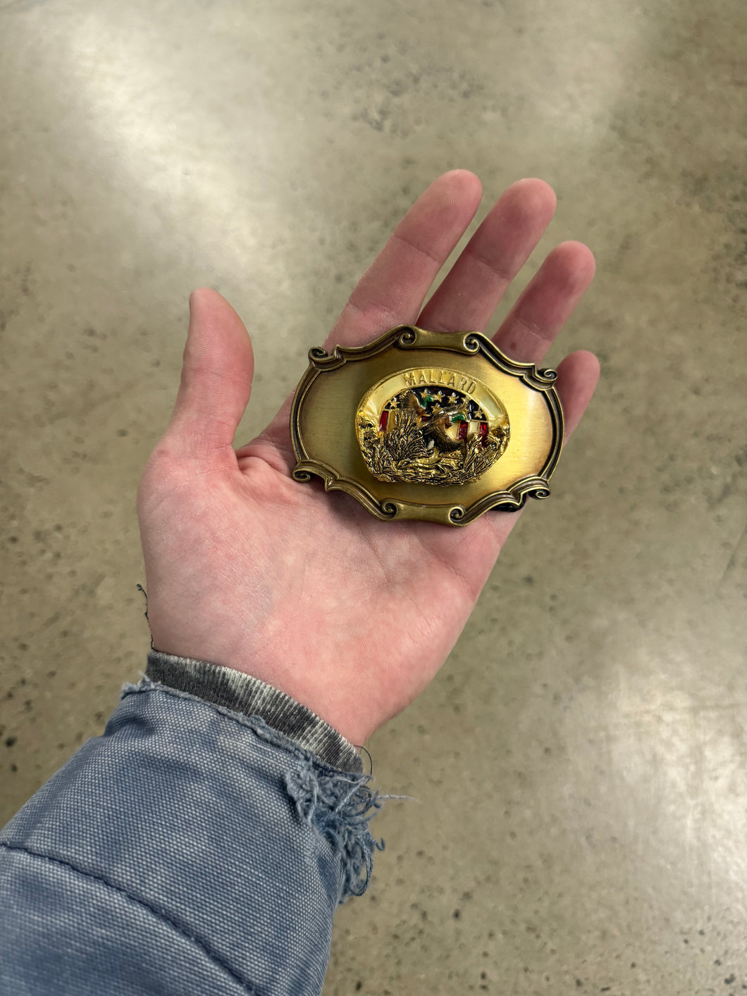 Vintage Mallard Duck American Flag Belt Buckle