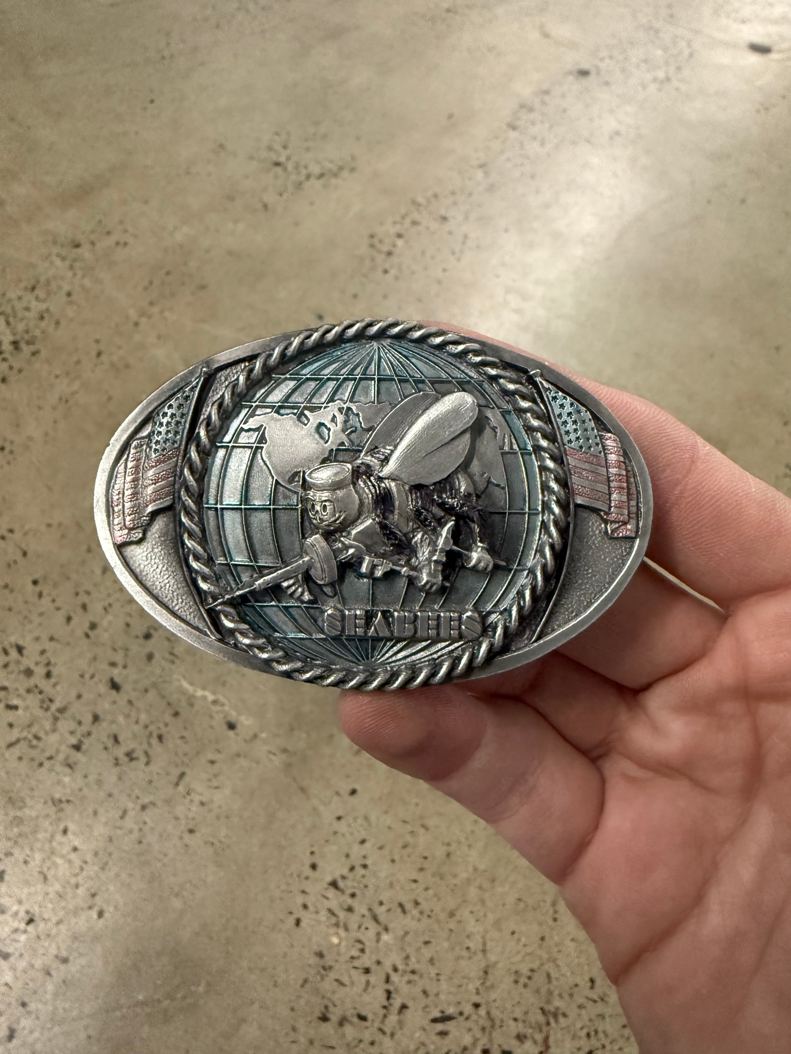 Vintage US Navy Seabees Belt Buckle