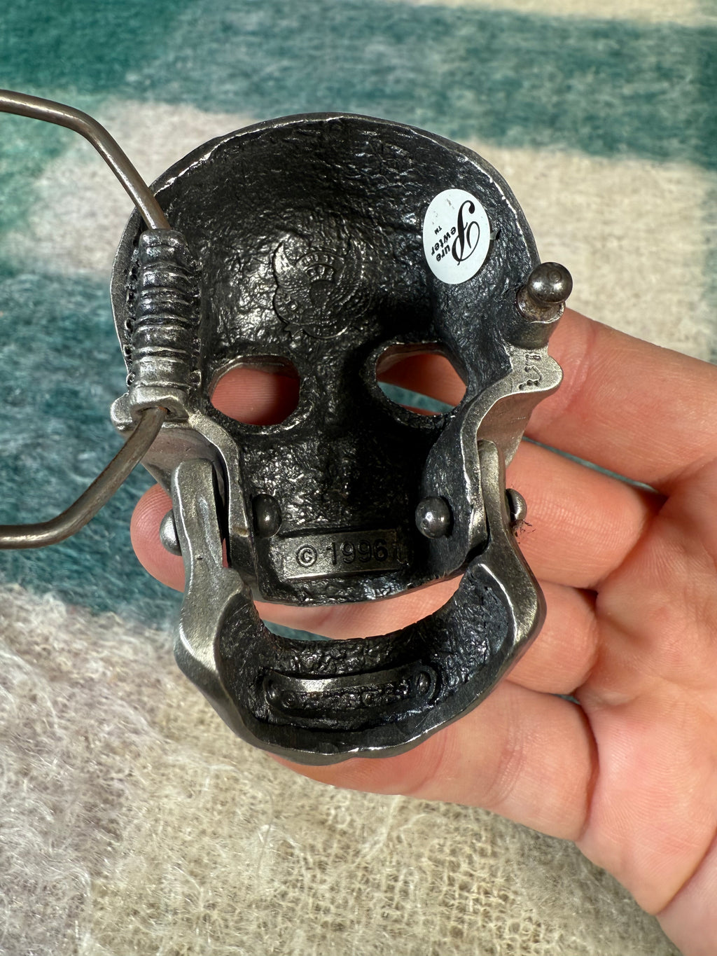 Vintage 1996 Moving Jaw Skeleton With Red Veins Belt Buckle