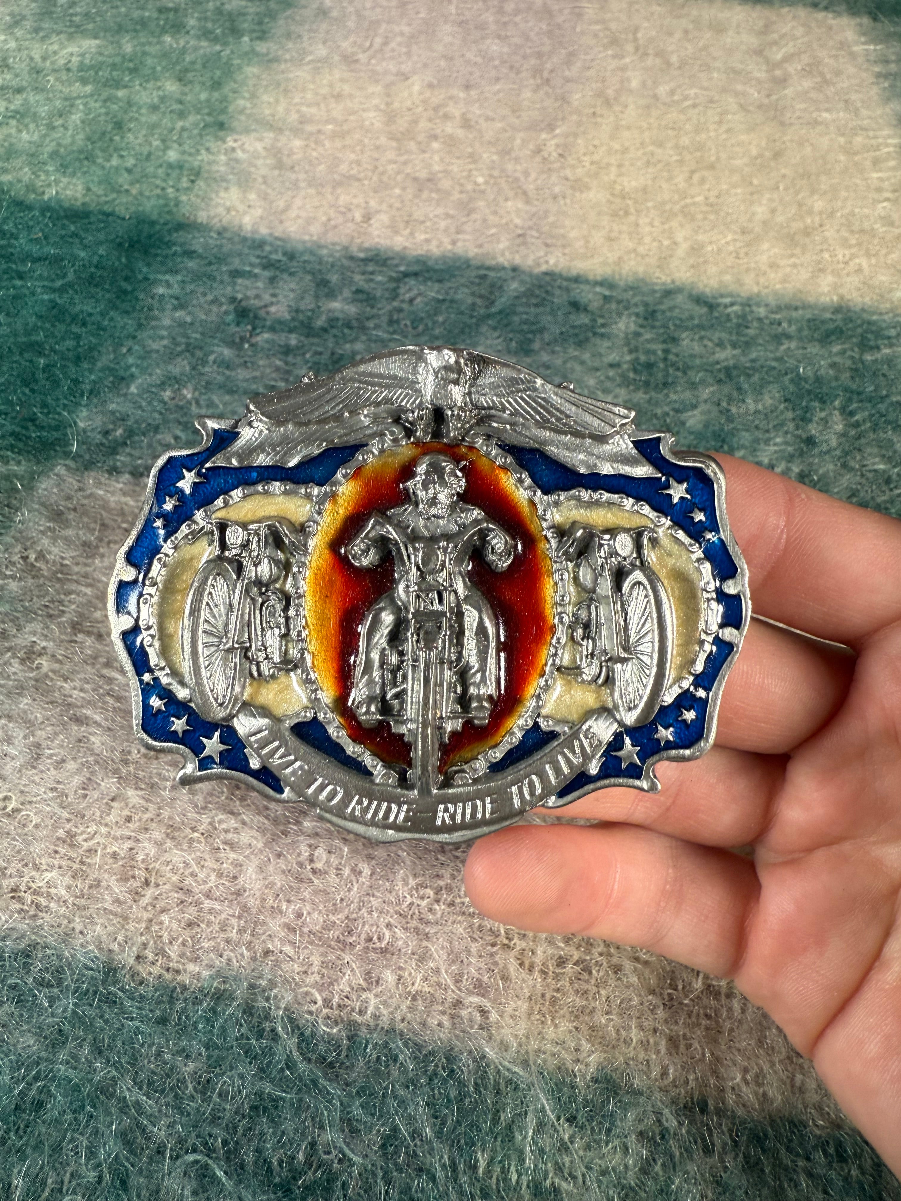 Vintage Live to Ride, Ride to Live Motorcycle Belt Buckle