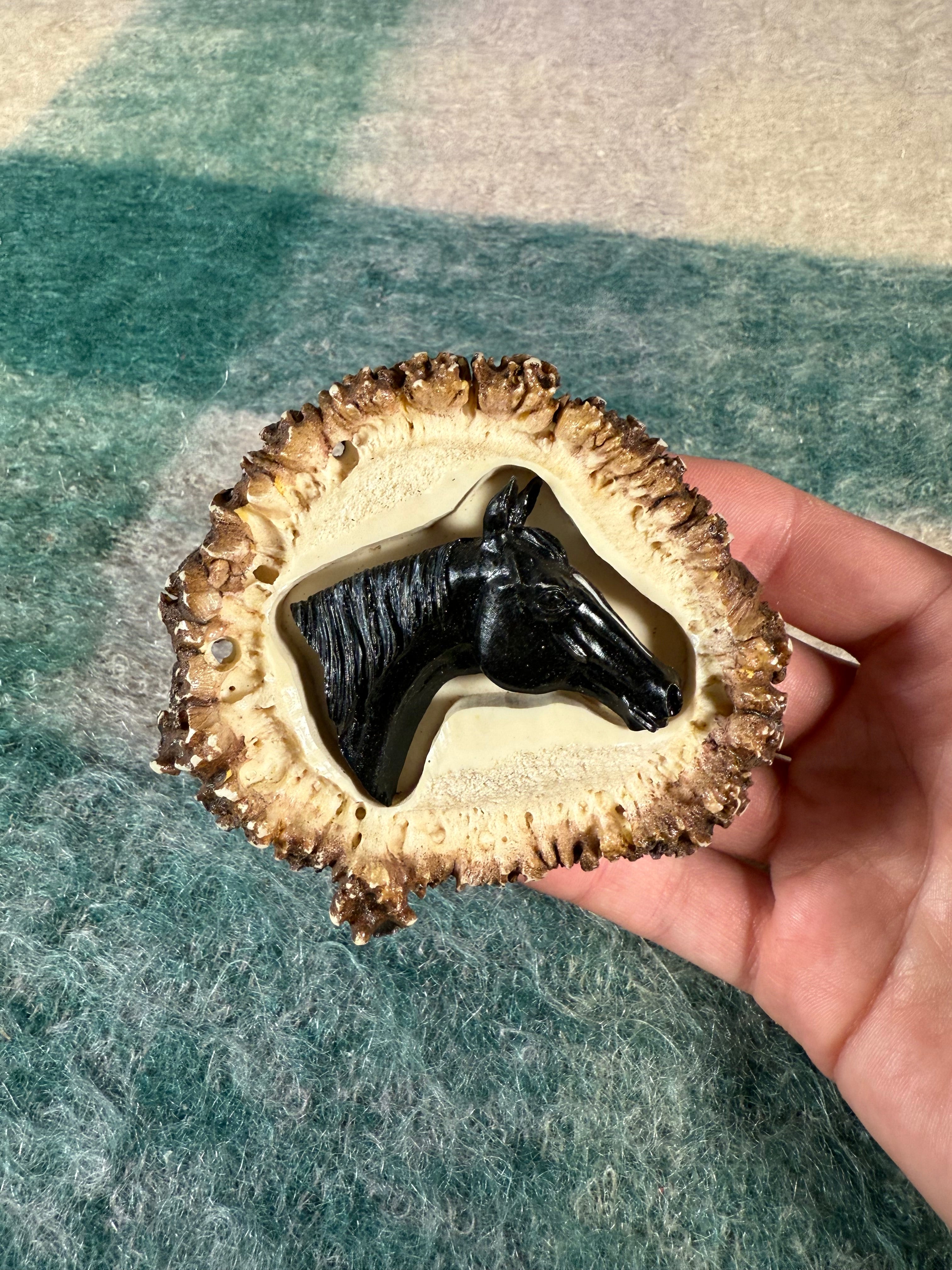 Vintage 3D Horse Head Wooden Belt Buckle