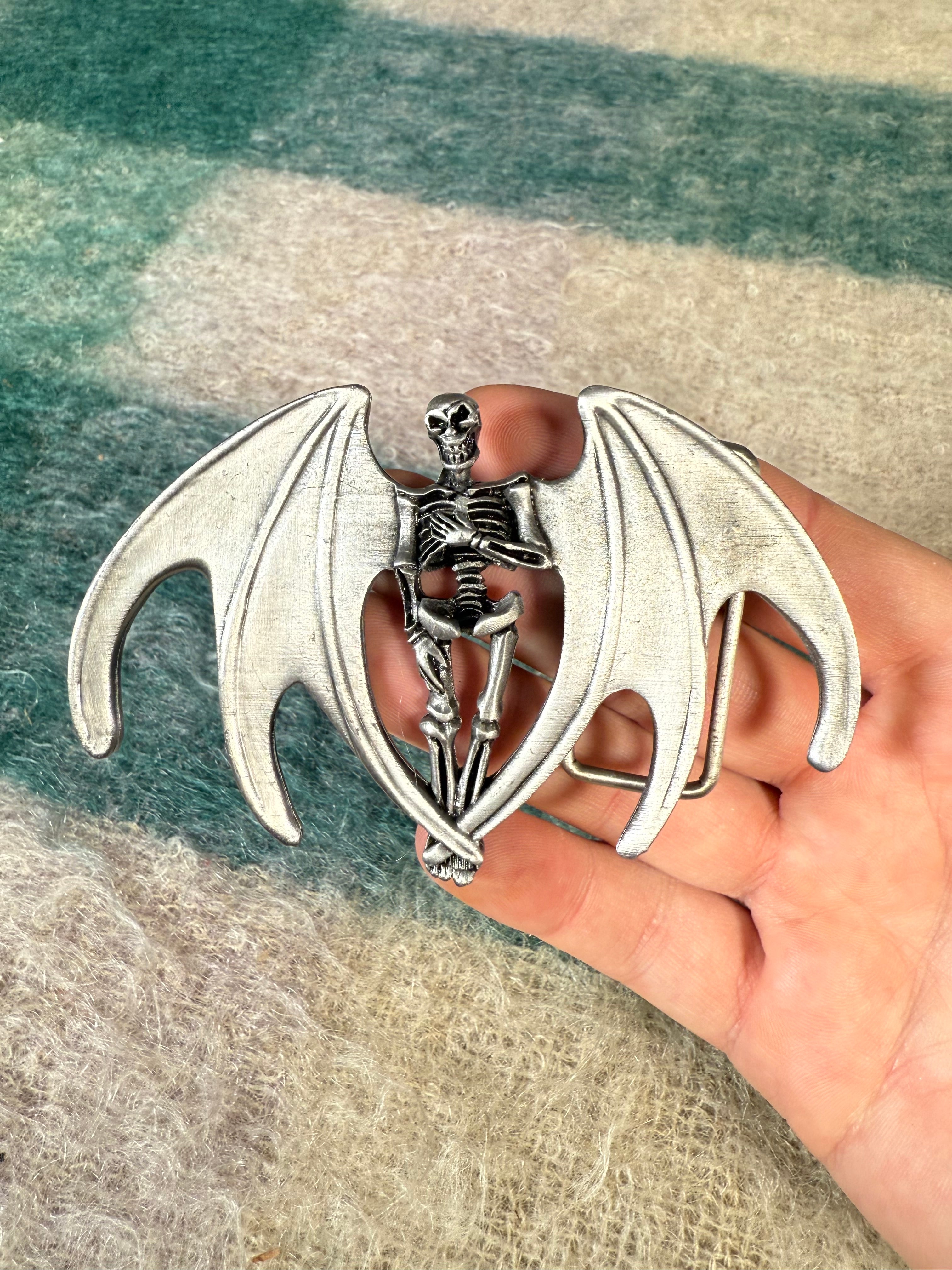 Vintage Winged Skeleton Belt Buckle