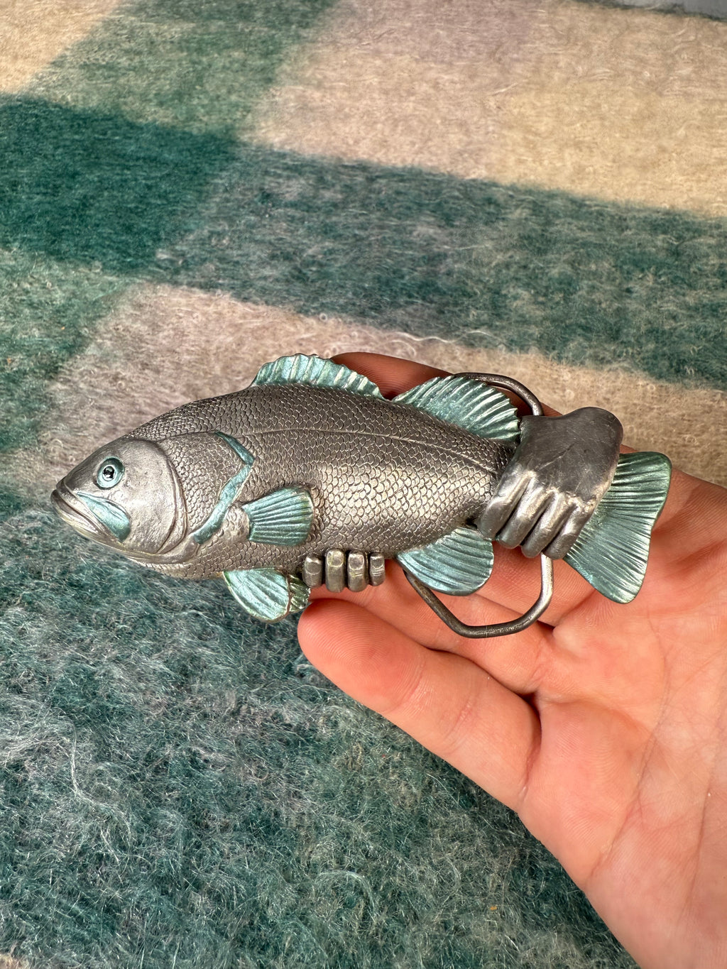 Vintage 3D Holding a Fish Belt Buckle