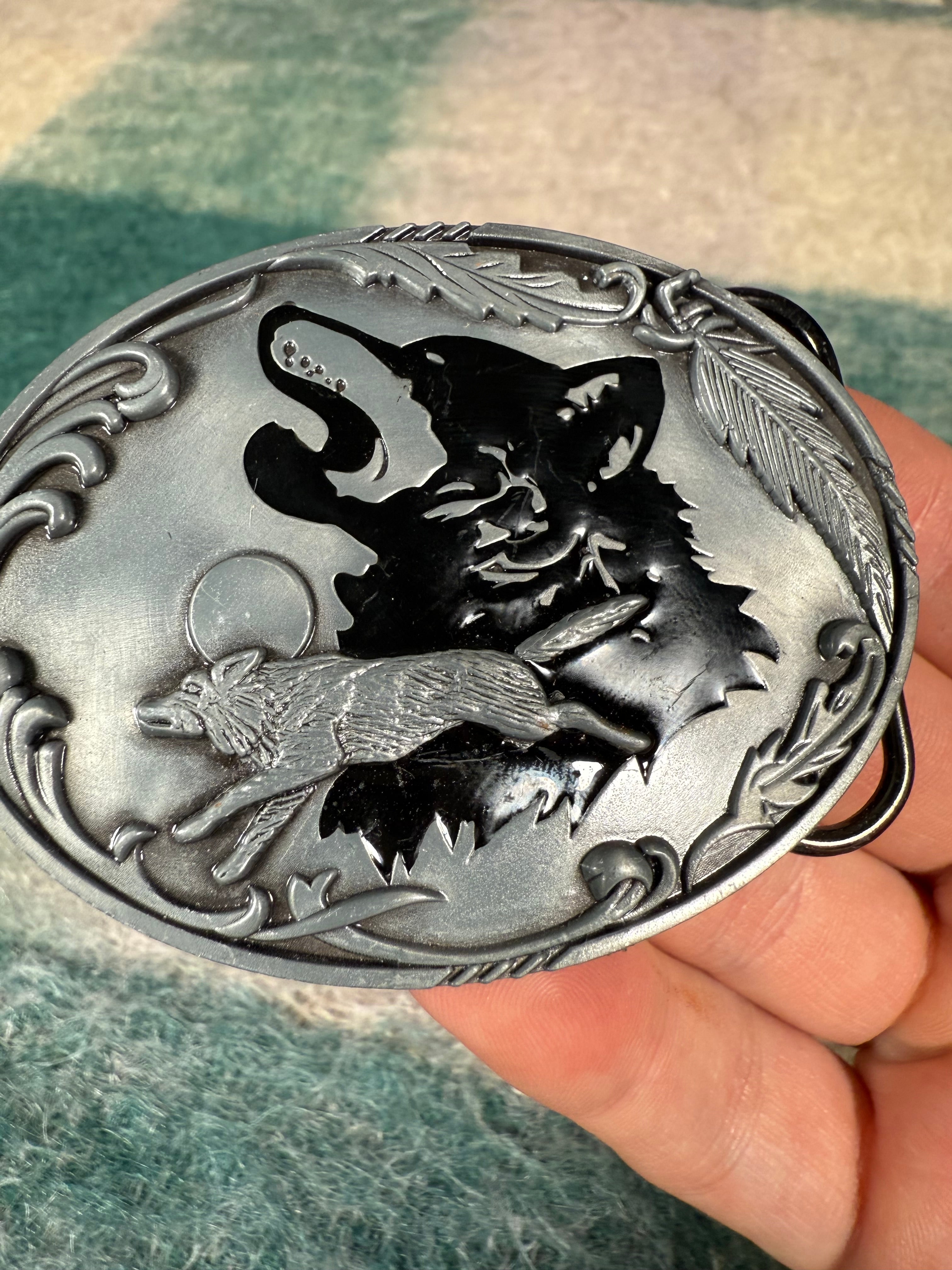 Vintage Wolf Shadow Belt Buckle