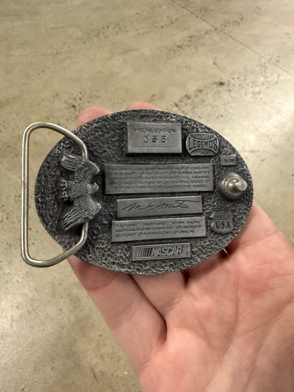 Vintage Mark Martin Valvoline Nascar Belt Buckle