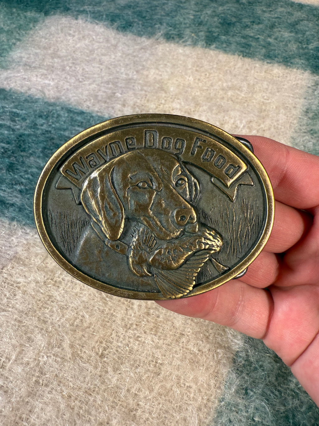 Vintage 80s Wayne Dog Food Belt Buckle