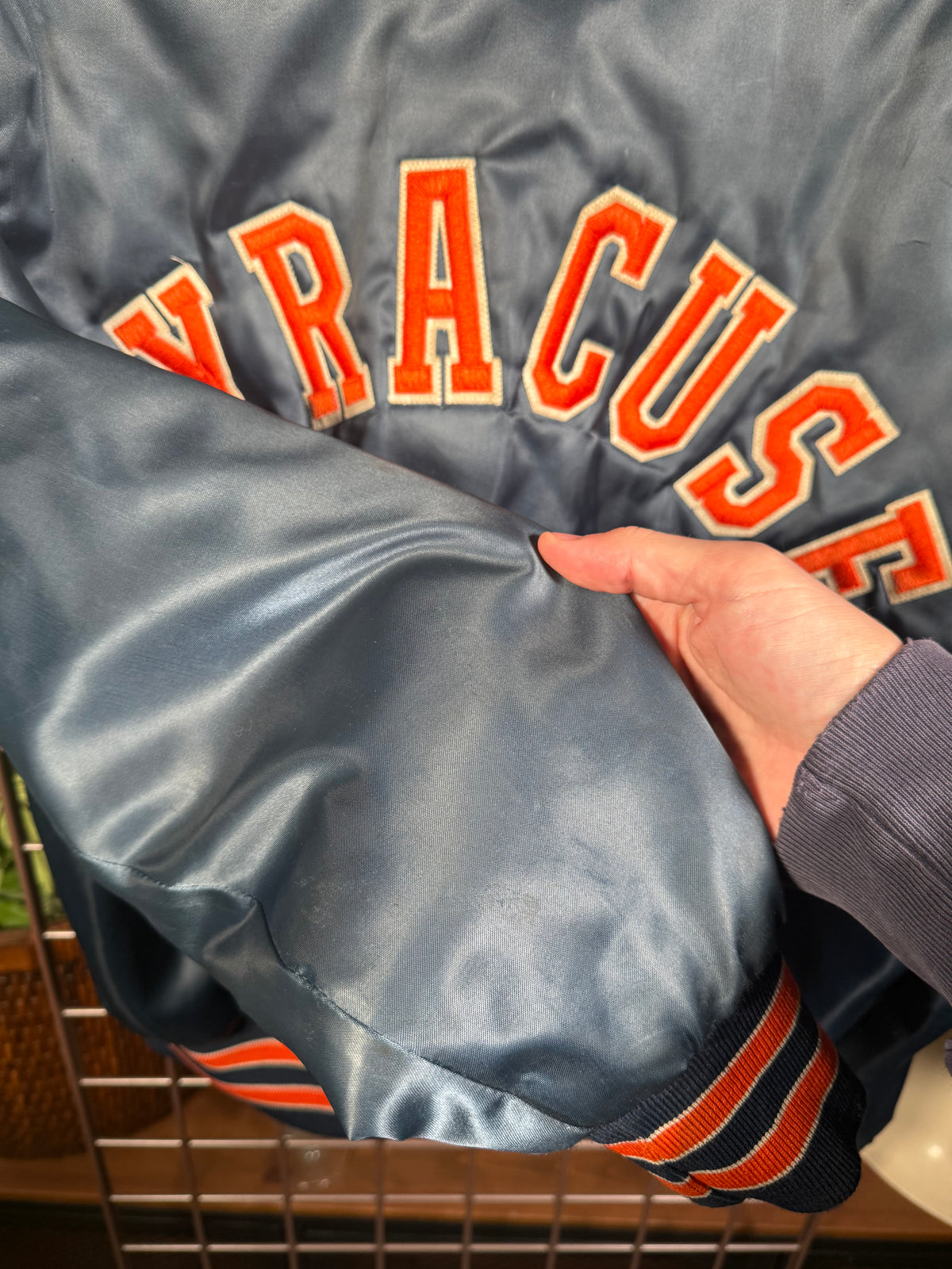 Vintage Syracuse Stitched Satin Bomber Jacket (L)