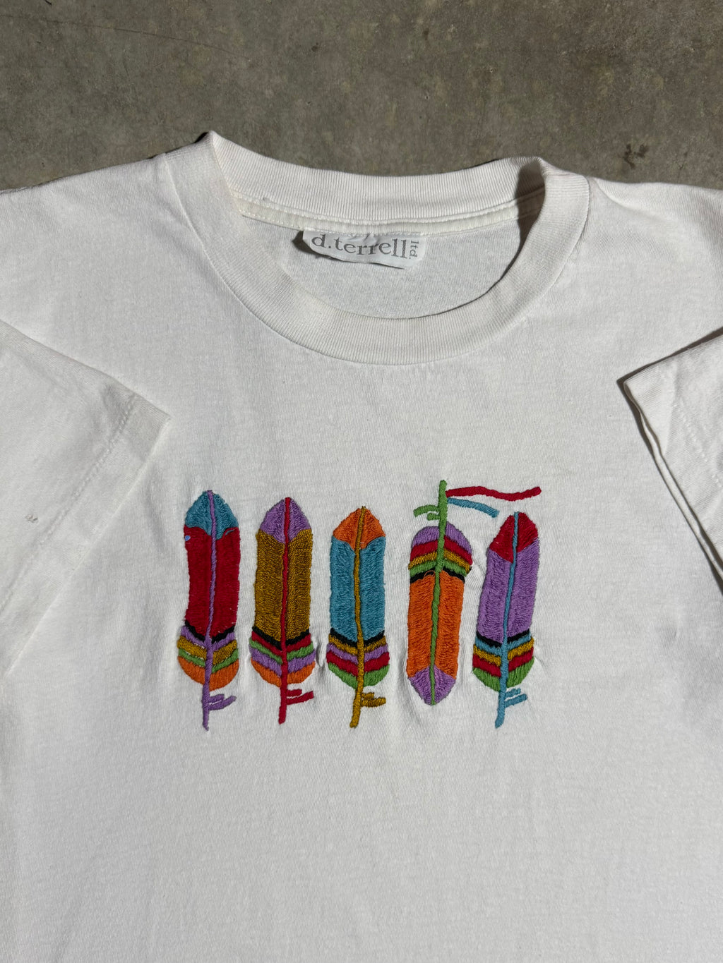 Vintage Embroidered Feathers T-Shirt (L)