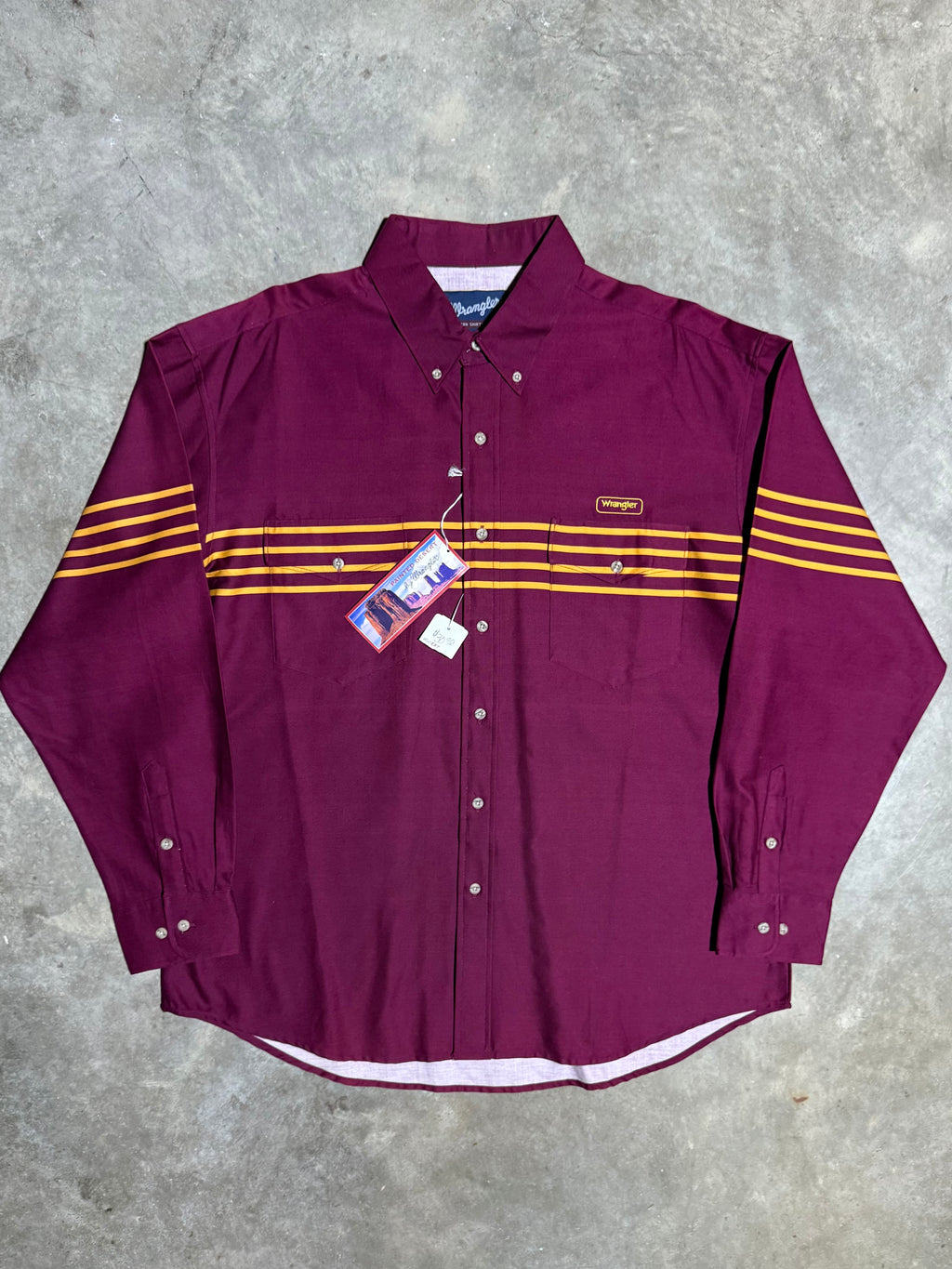 Vintage Unworn Wrangler Maroon Striped Button Down Shirt (XL)