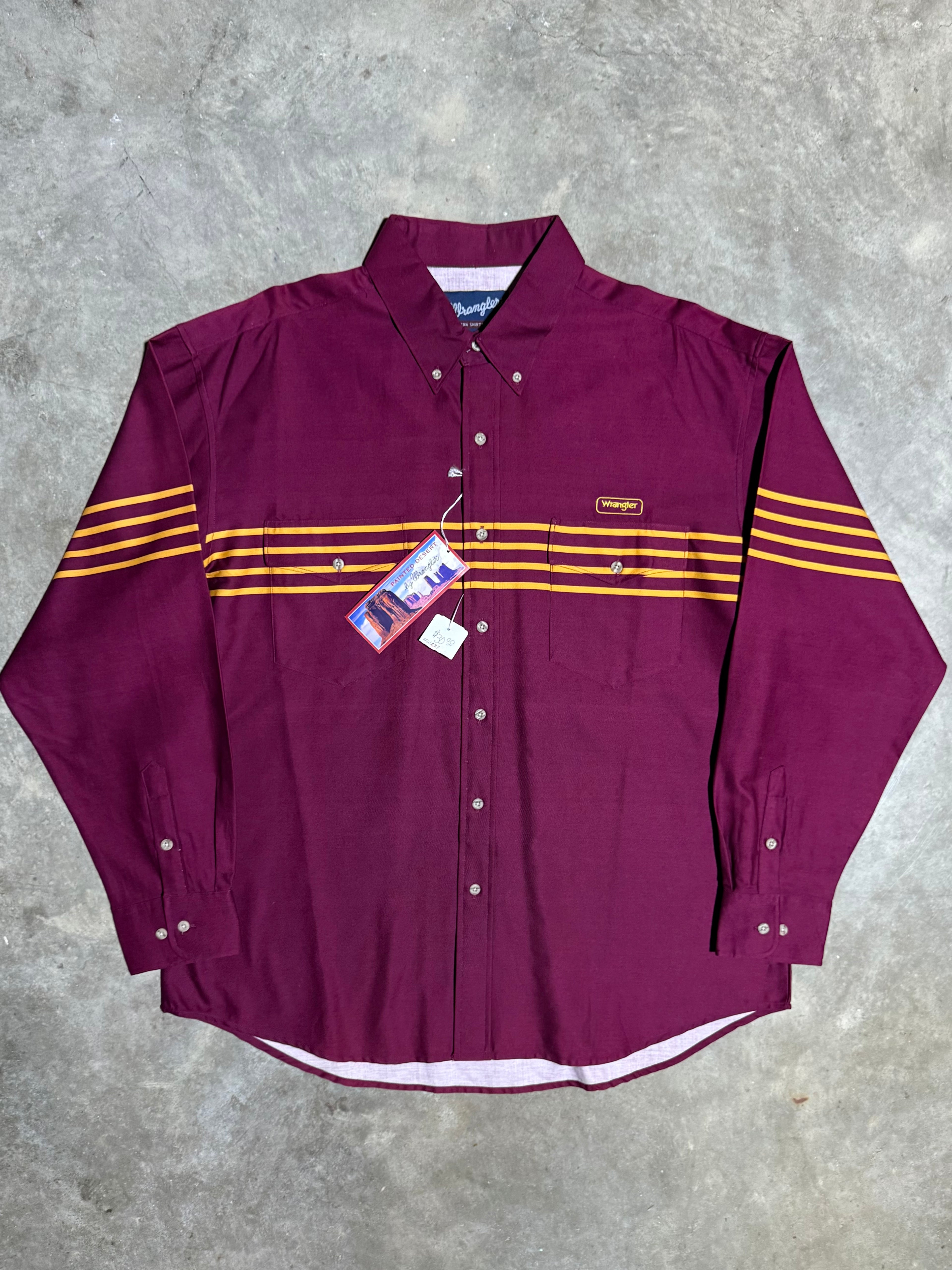 Vintage Unworn Wrangler Maroon Striped Button Down Shirt (XL)