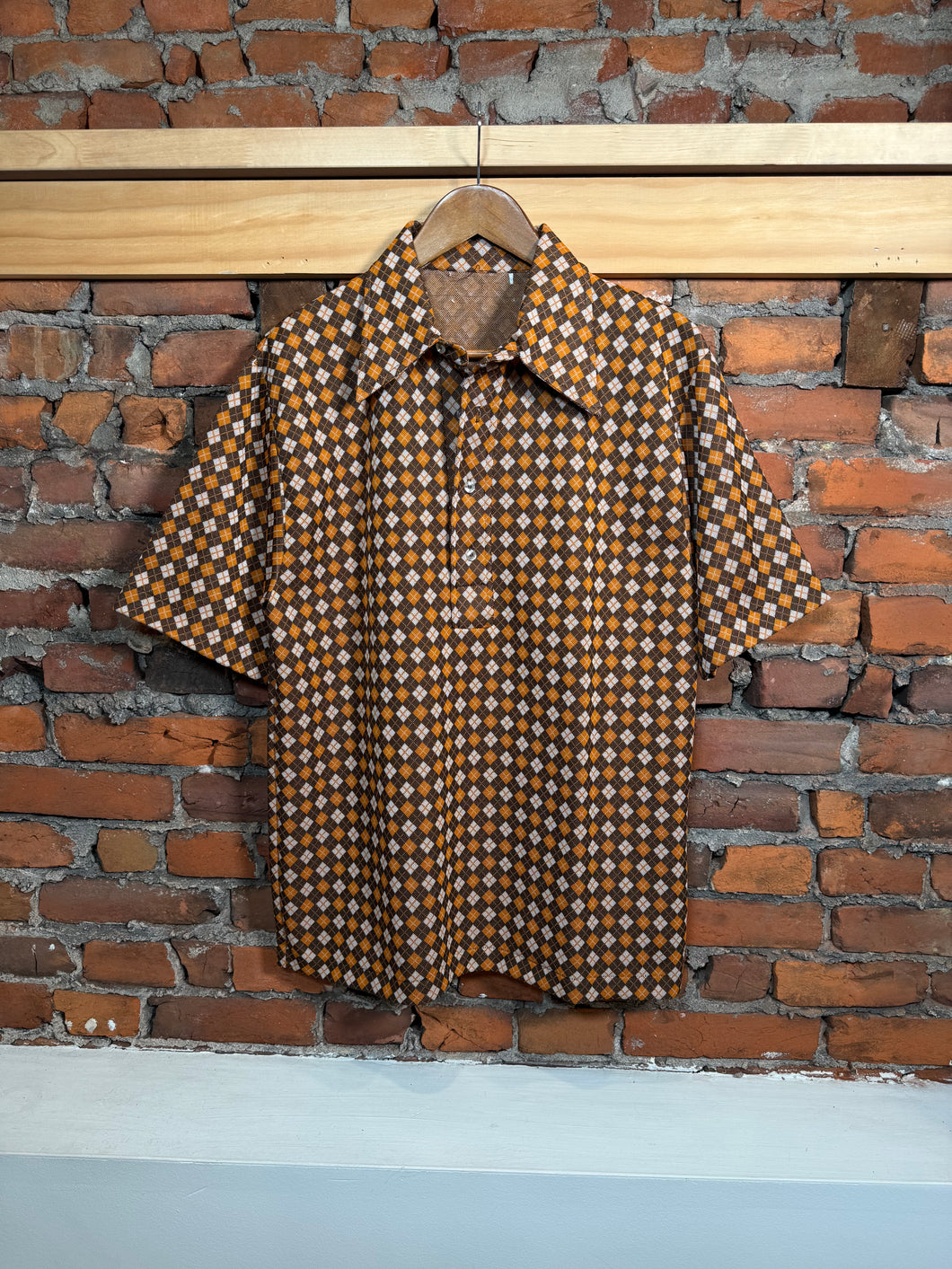 Vintage 70s Big Collar Pattern Shirt (M)