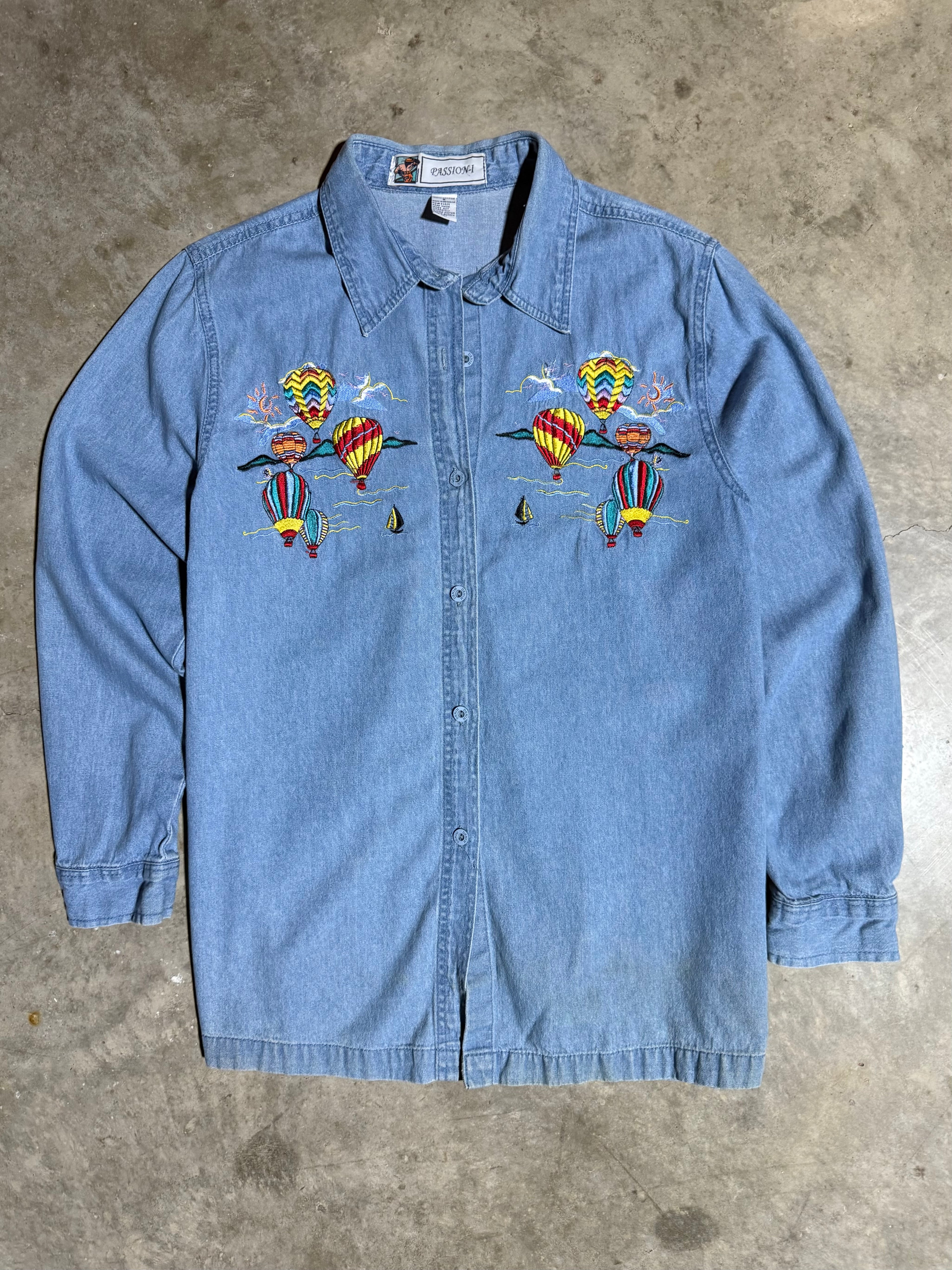 Vintage Hot Air Balloon Embroidered Denim Shirt (WS)