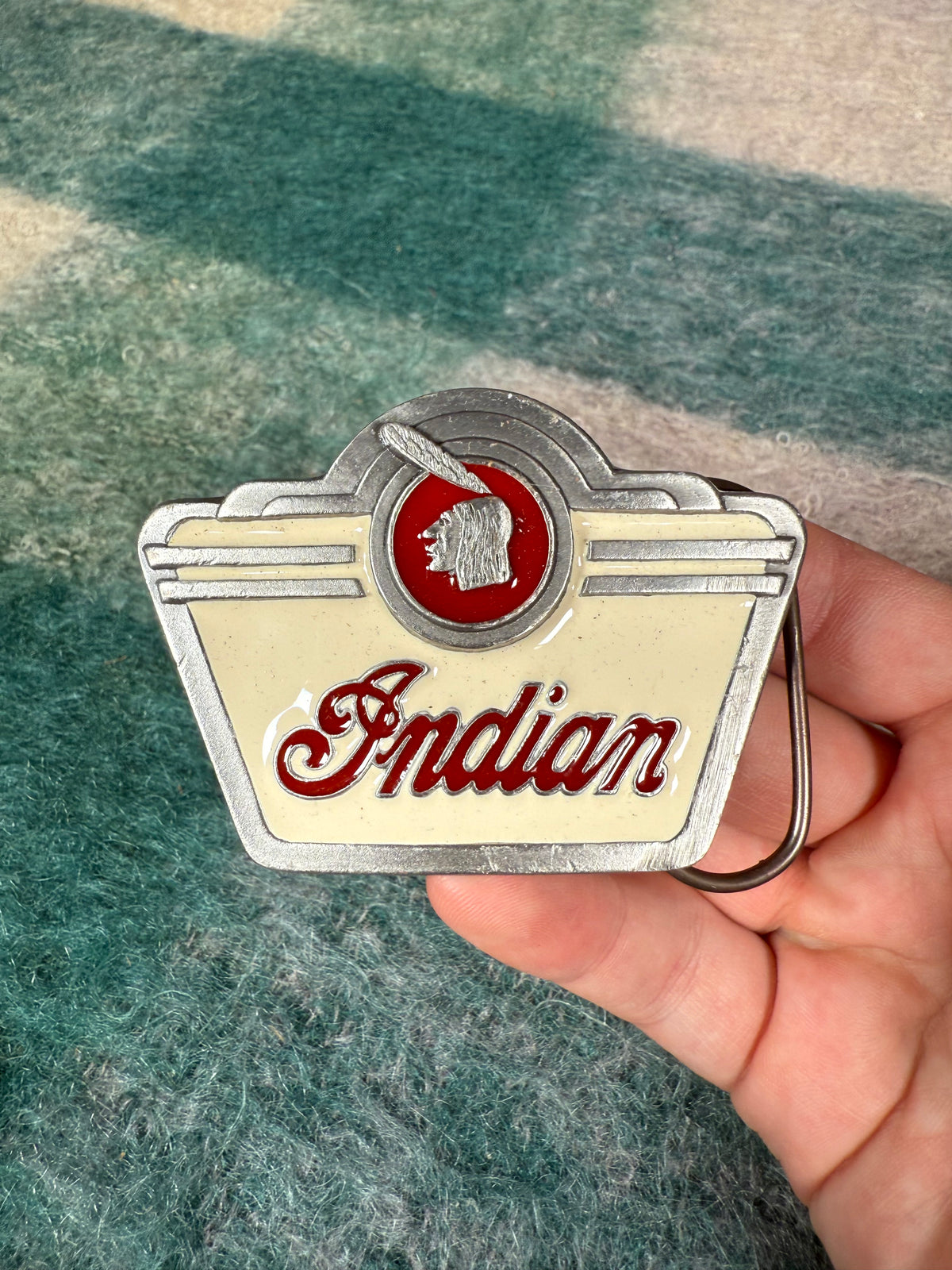 Vintage Indian Motorcycles White and Red Belt Buckle