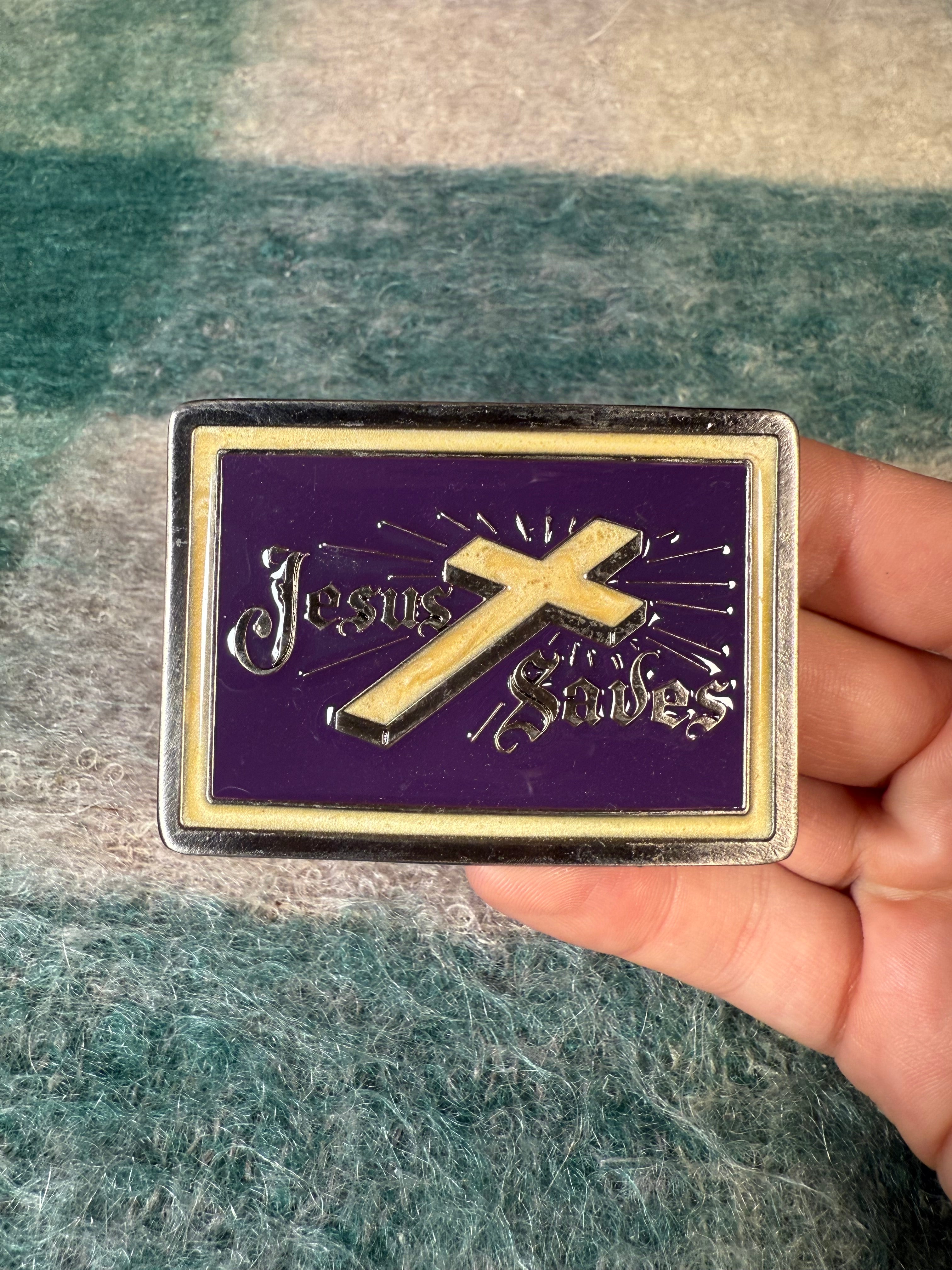 Vintage Jesus Saves Purple Belt Buckle