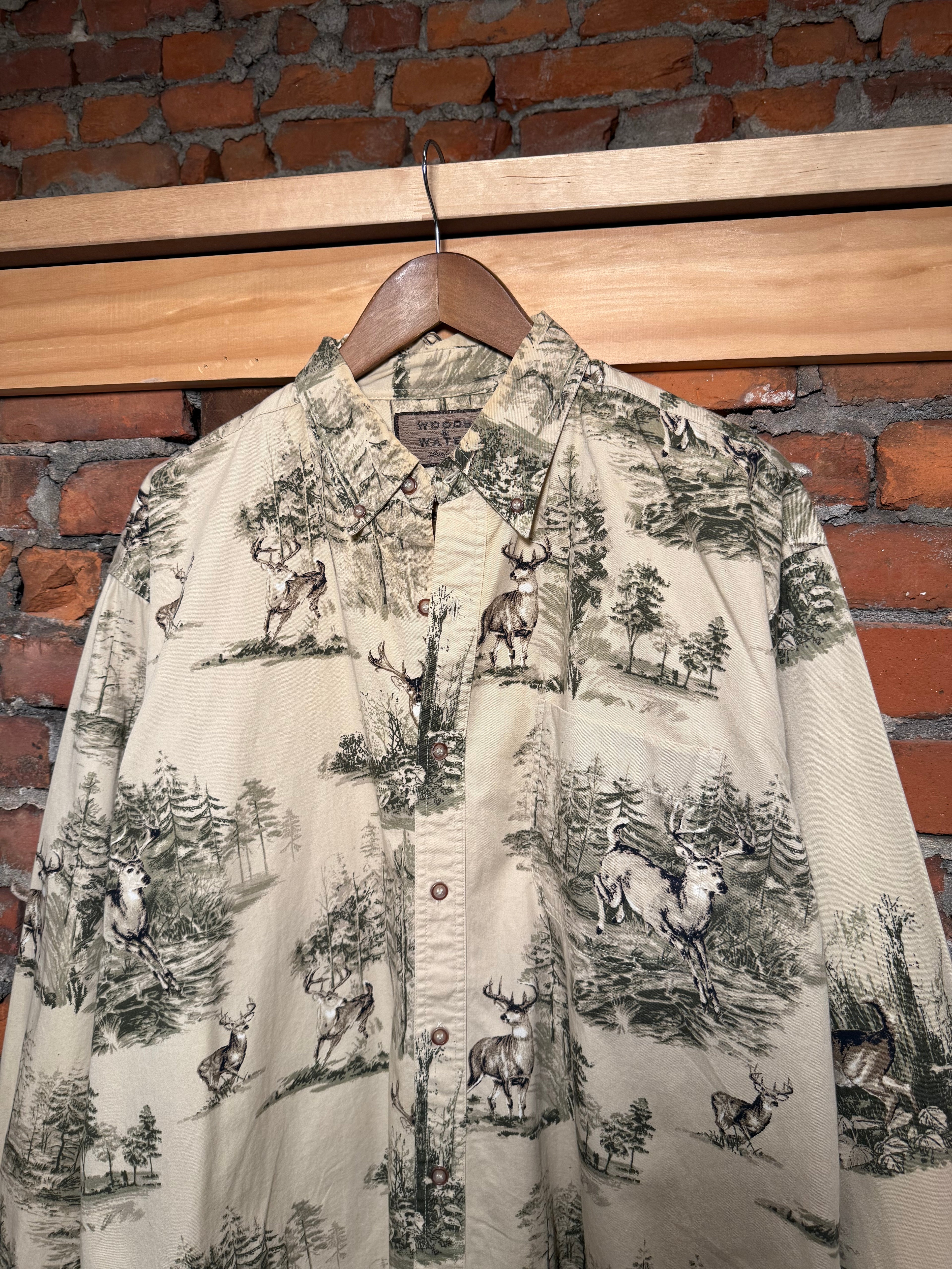 Vintage Woods and Water Deer Button Shirt (XL)