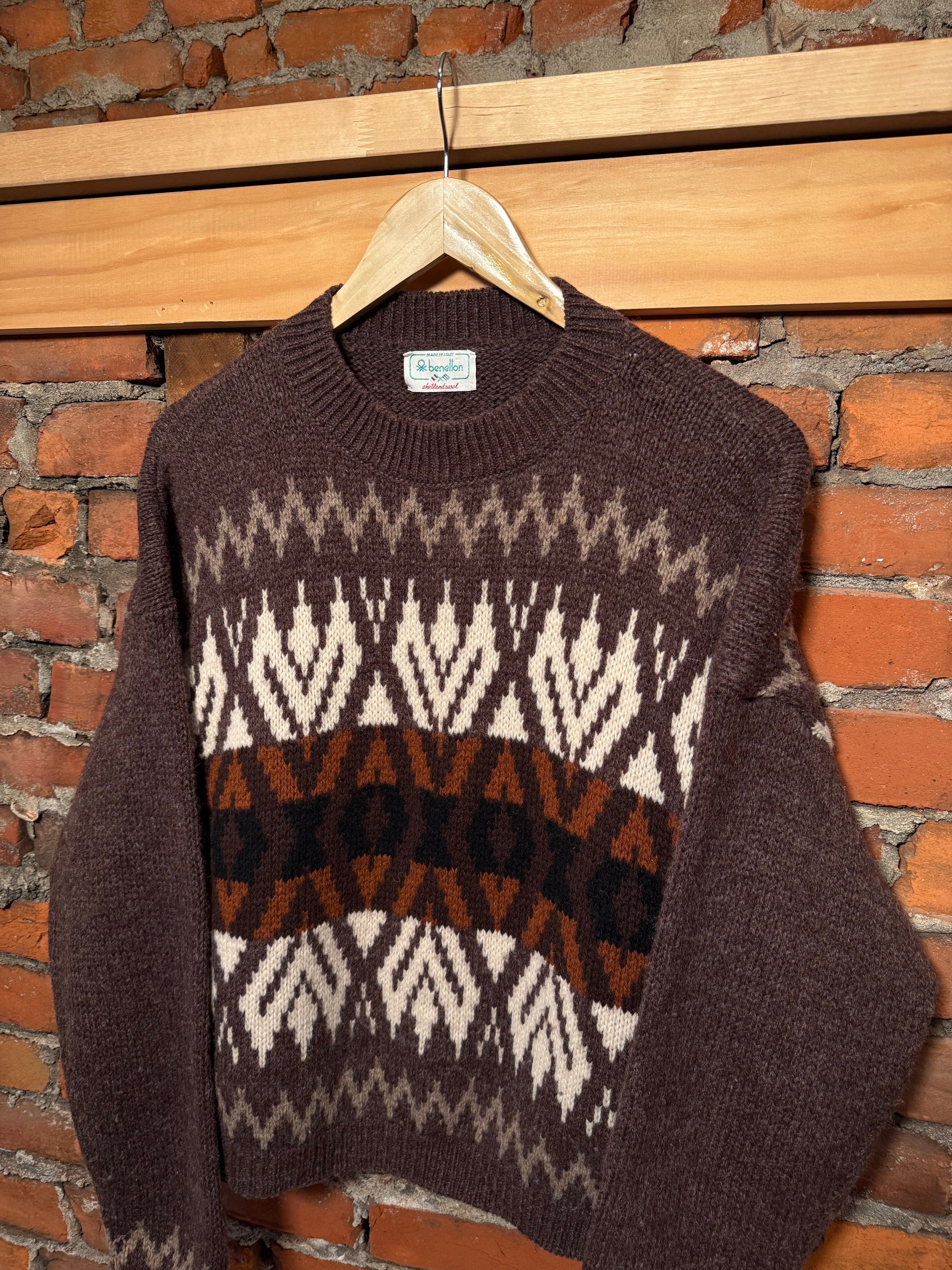 Vintage Benetton Shetland Wool Pattern Sweater (WM)