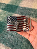 Vintage American Flag Texas Longhorn Belt Buckle