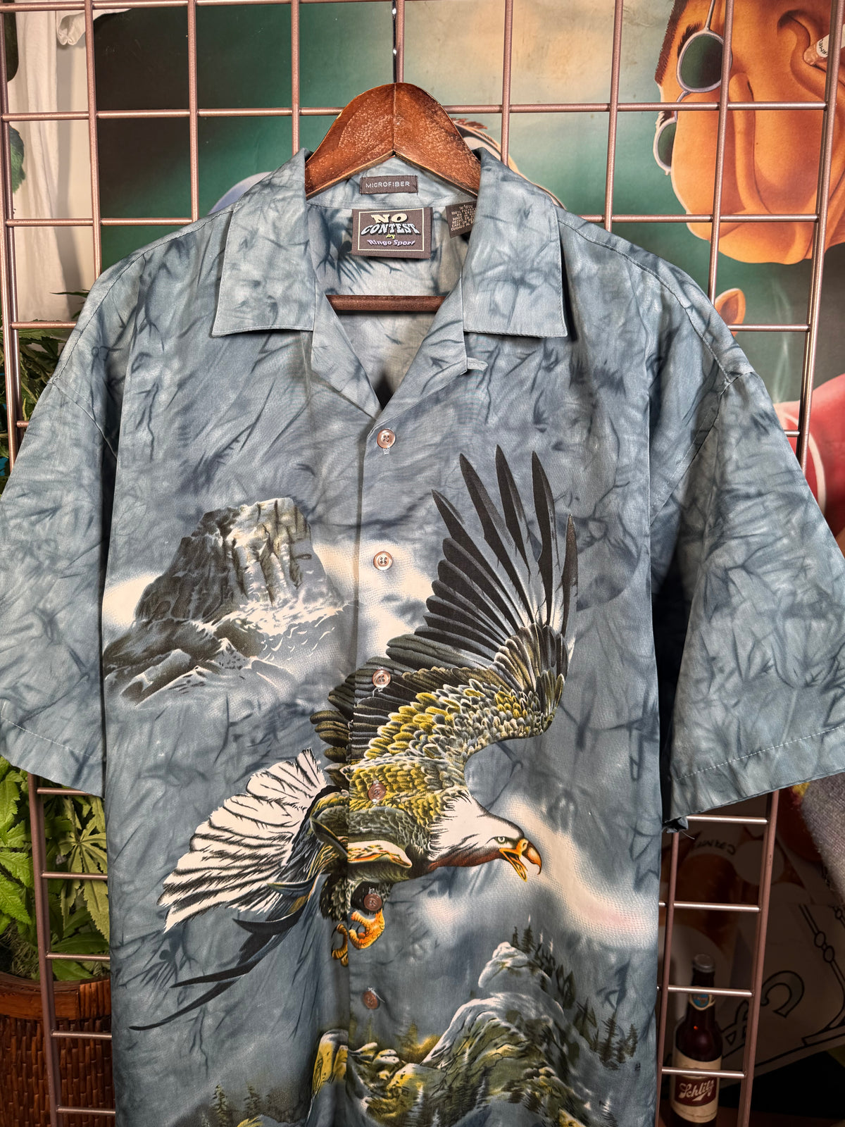 Y2K All Over Print Eagle Button Up Shirt (L)